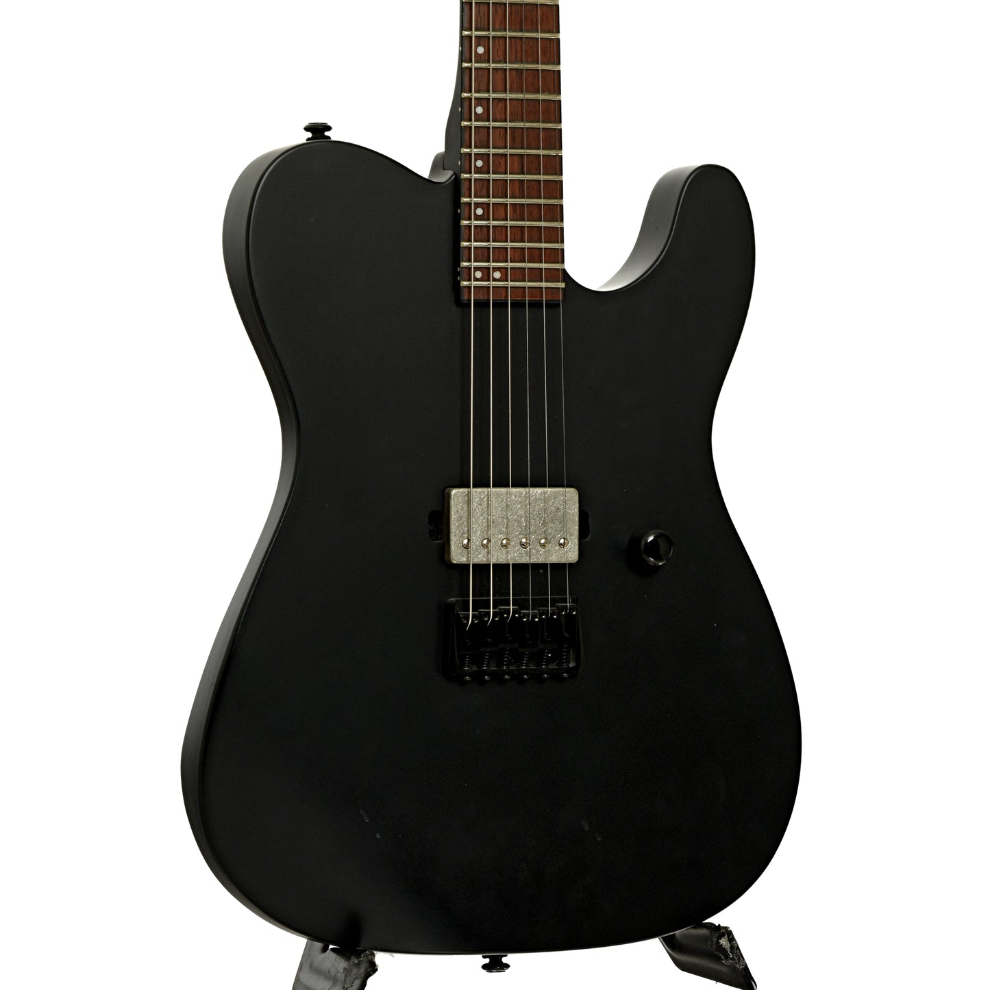 Front and side of ESP LTD TE-201 Electric Guitar, Black Satin