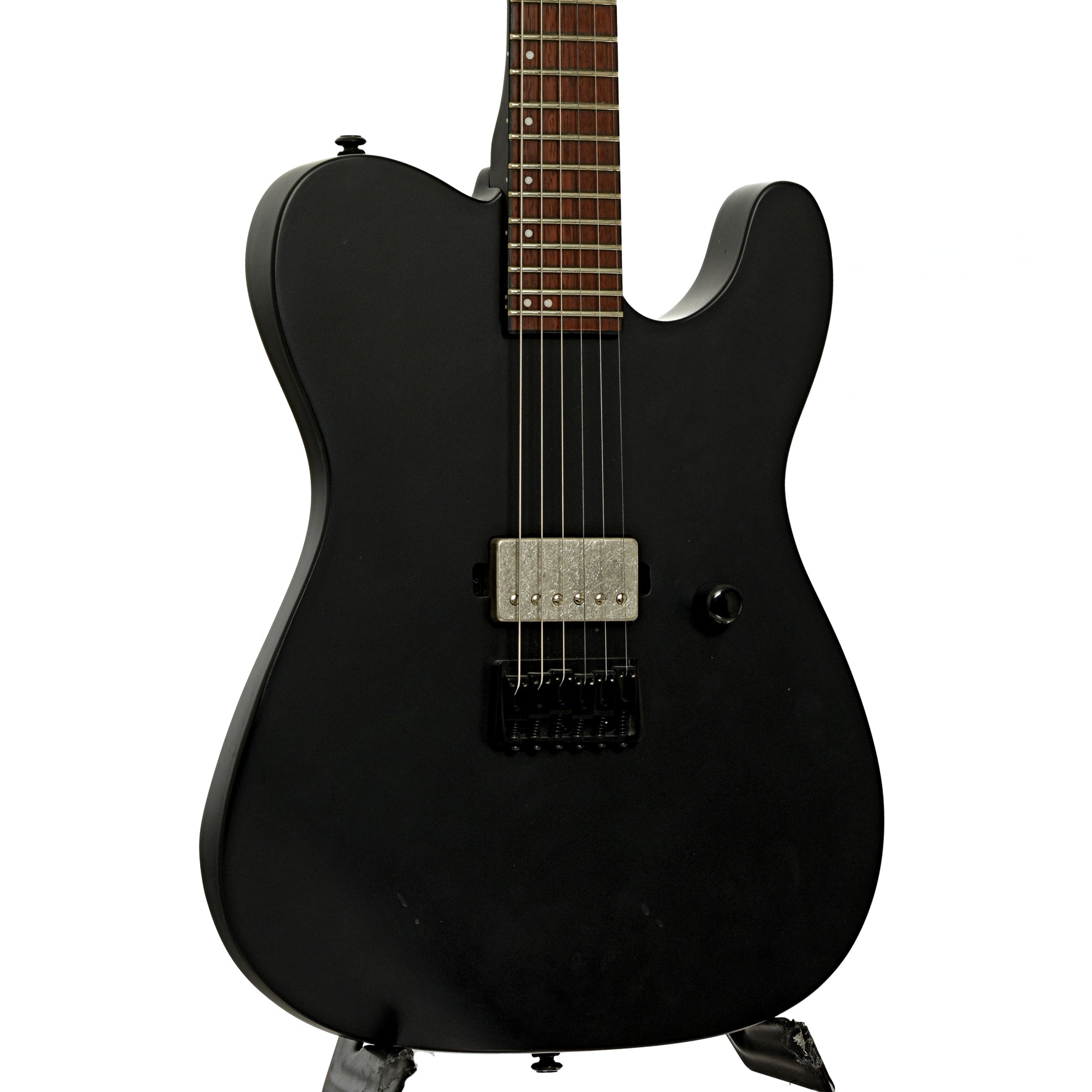 Front and side of ESP LTD TE-201 Electric Guitar, Black Satin