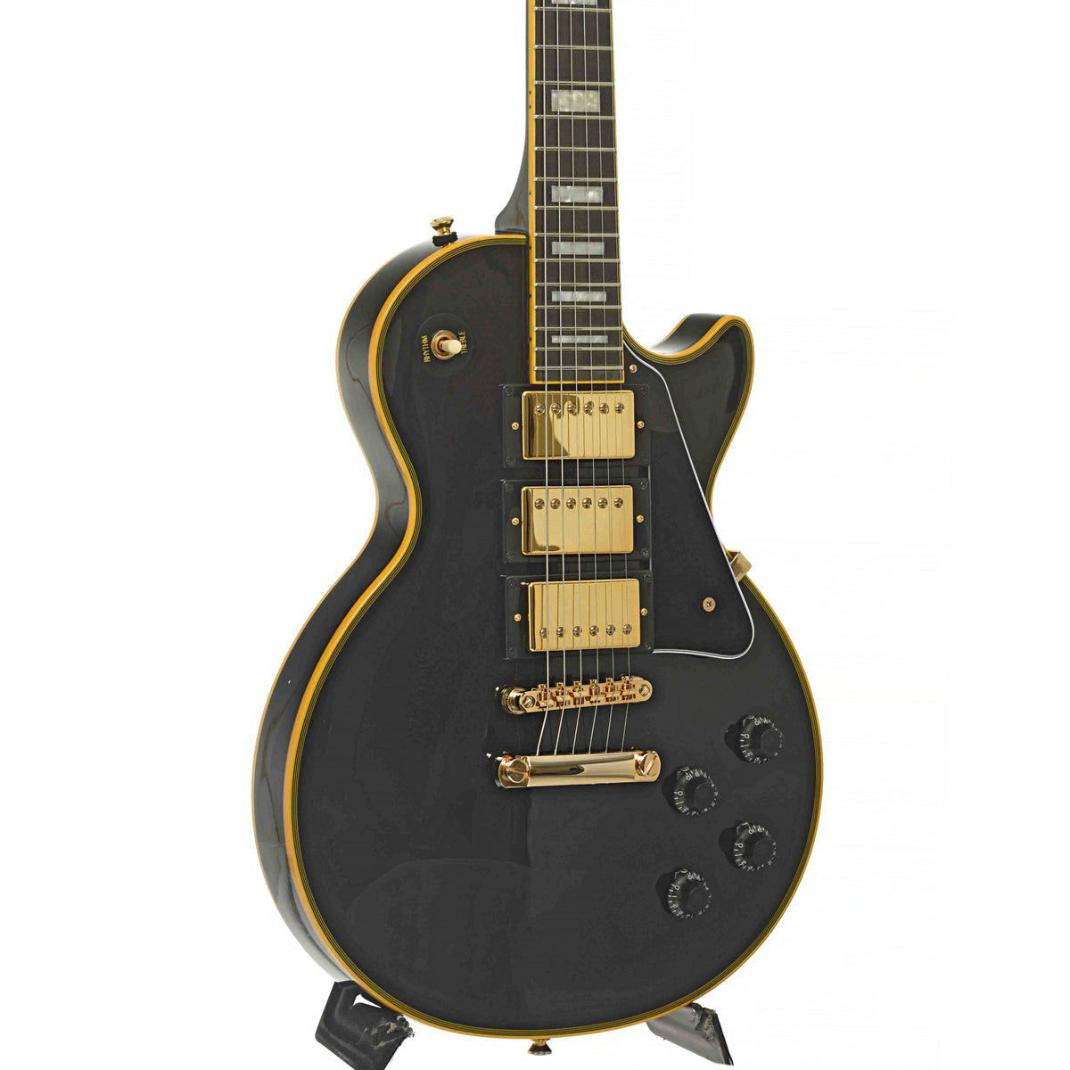 Front & Side of Epiphone Joe Bonamassa Black Beauty Les Paul Custom Electric Guitar
