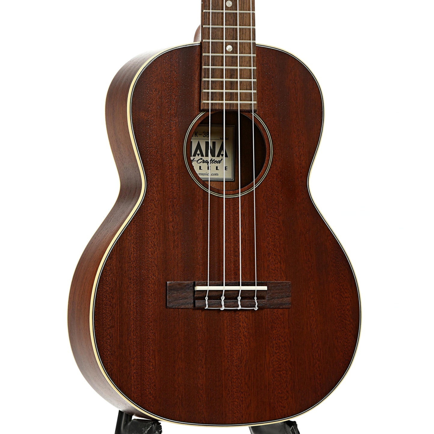 Front and side of Ohana Vintage TK-38 Premium-Grade Mahogany Tenor Ukulele