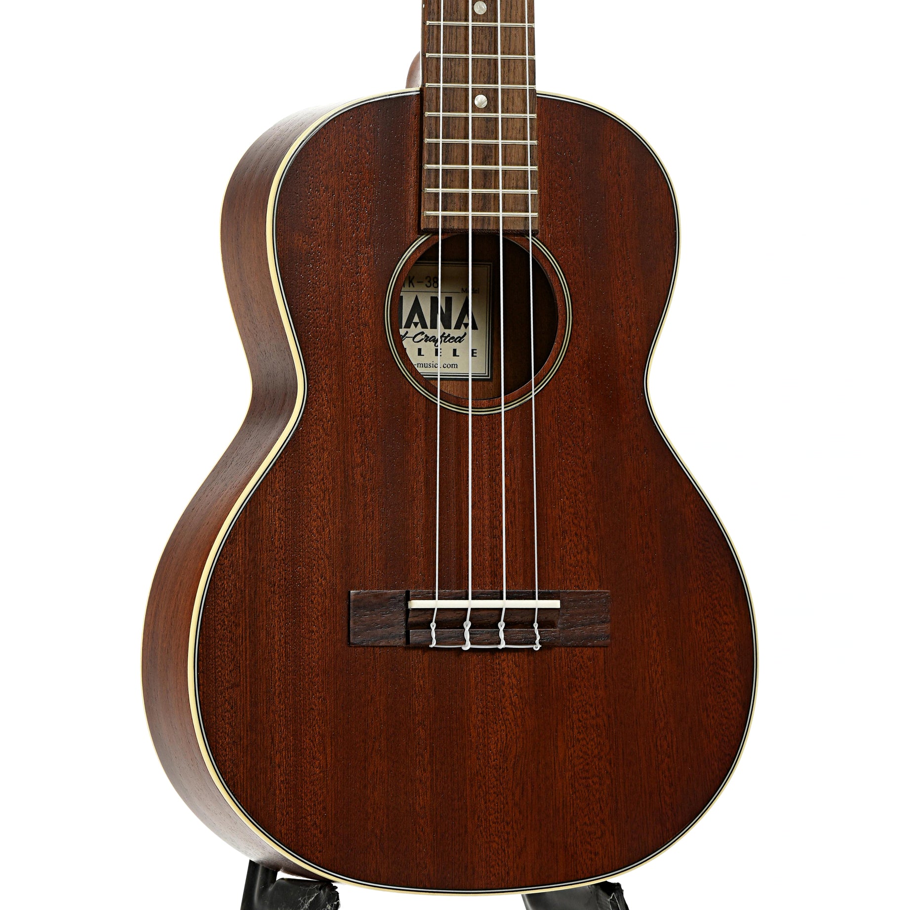 Front and side of Ohana Vintage TK-38 Premium-Grade Mahogany Tenor Ukulele