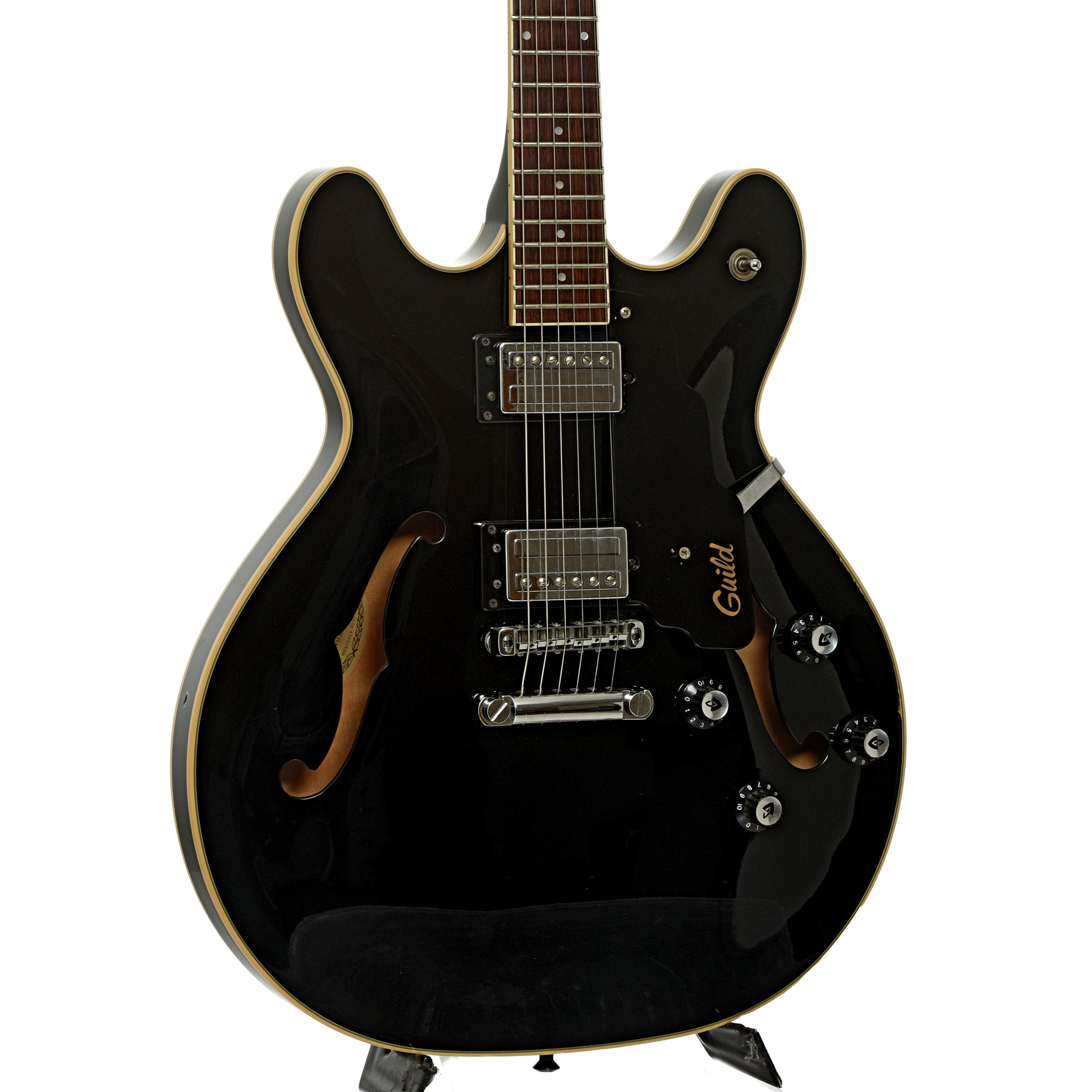 Front and side of Guild SF4-BK Starfire Semi-Hollowbody Electric Guitar