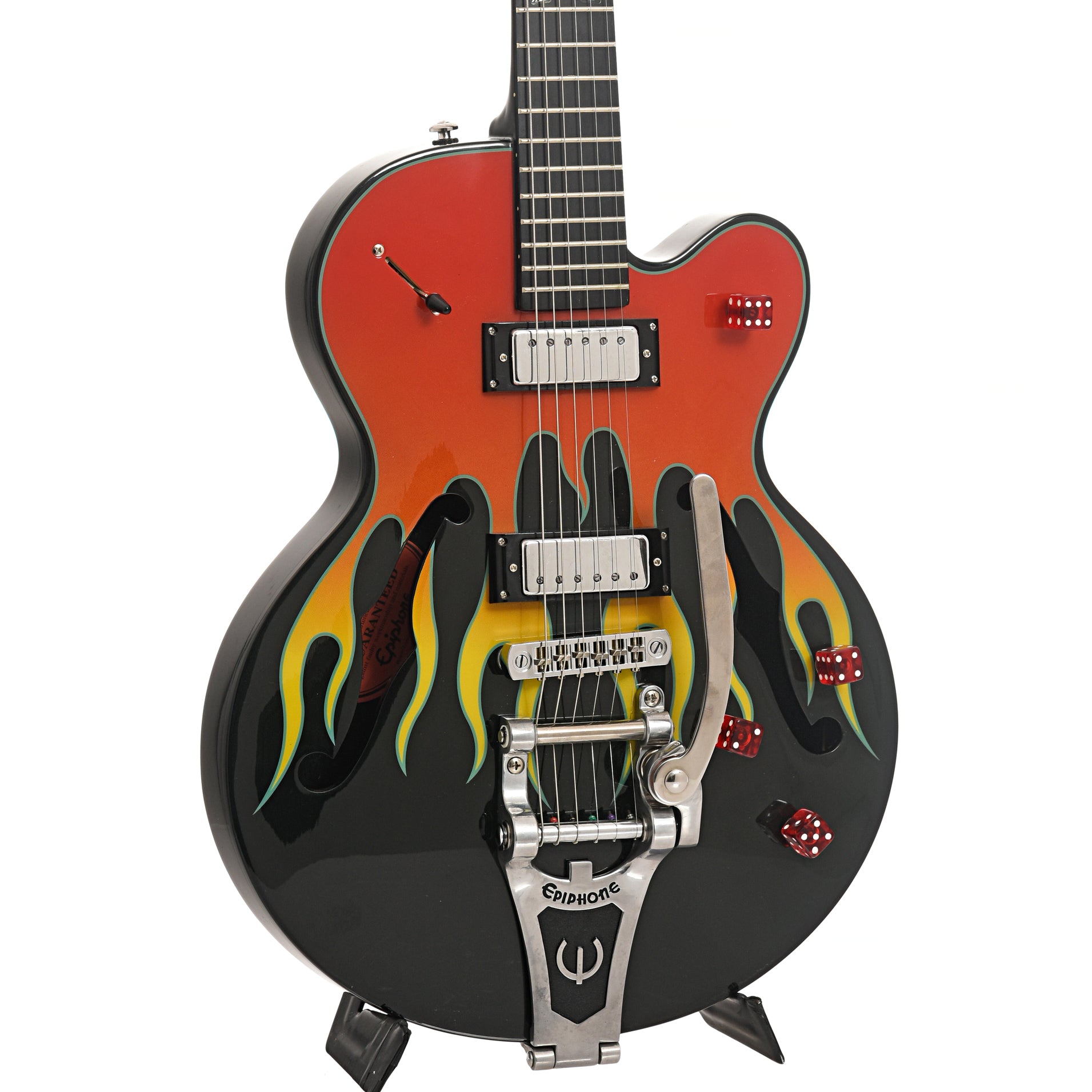 Front and side of Epiphone Flamekat