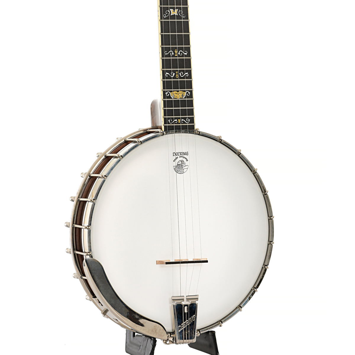 Front of Deering Clawgrass No. 2 Banjo & Case