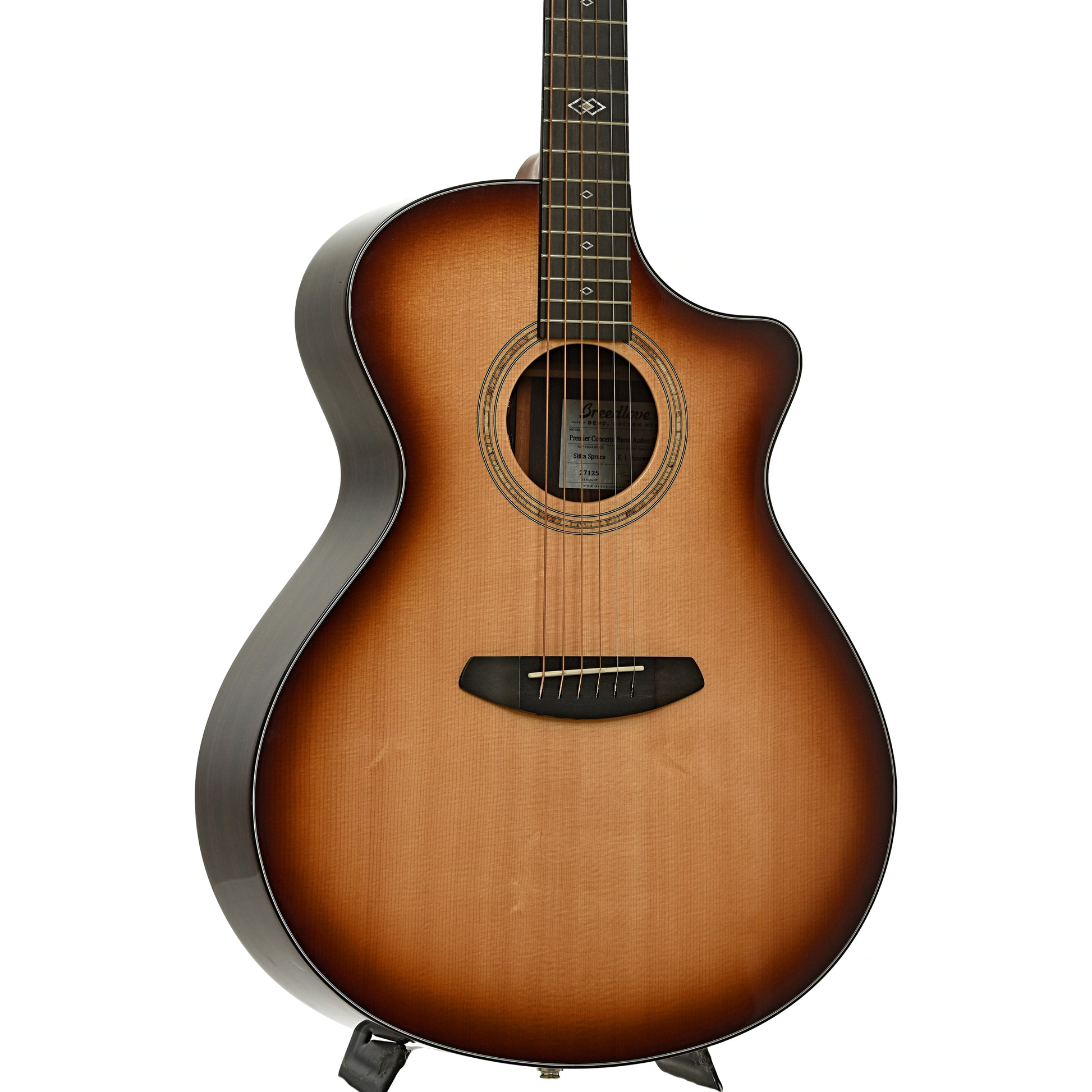 Front and side of Breedlove Premier Concerto Burnt Amber CE Sitka - EI Rosewood Acoustic-Electric Guitar
