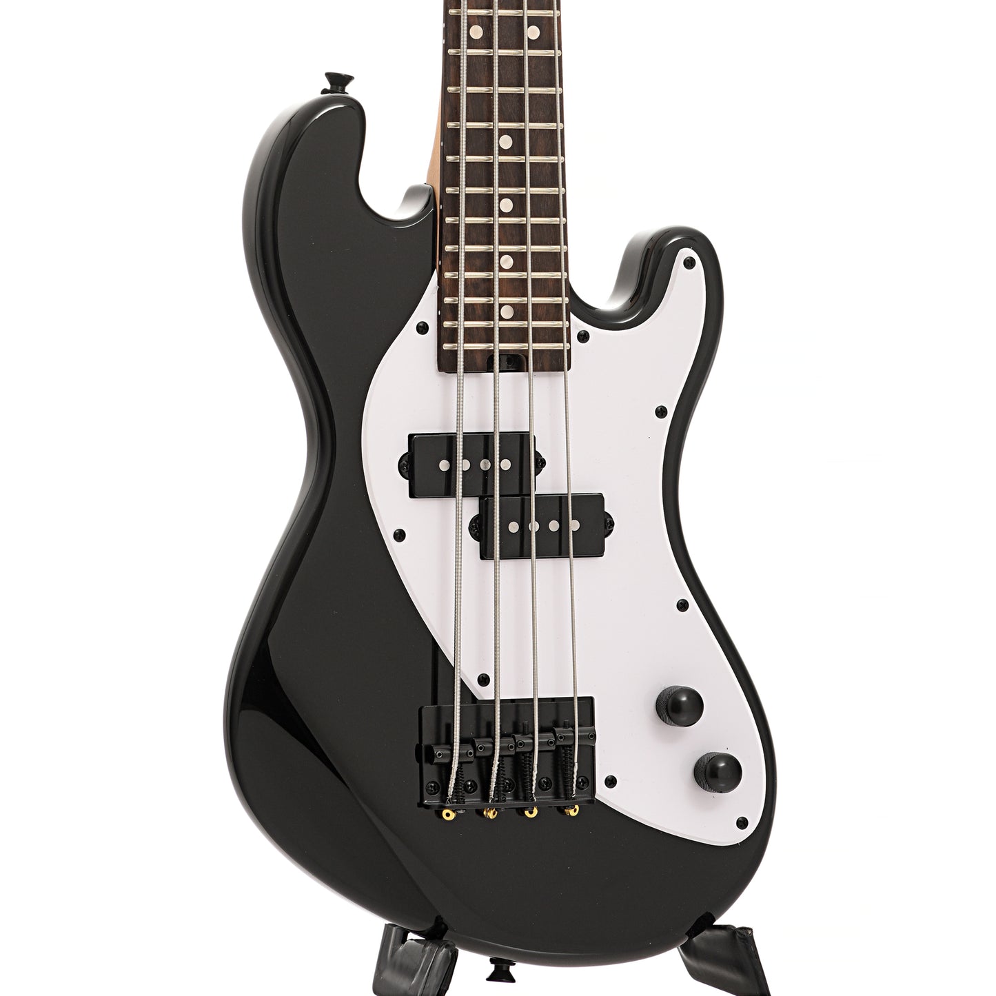front and side of Kala Solid Body U-Bass, Jet Black