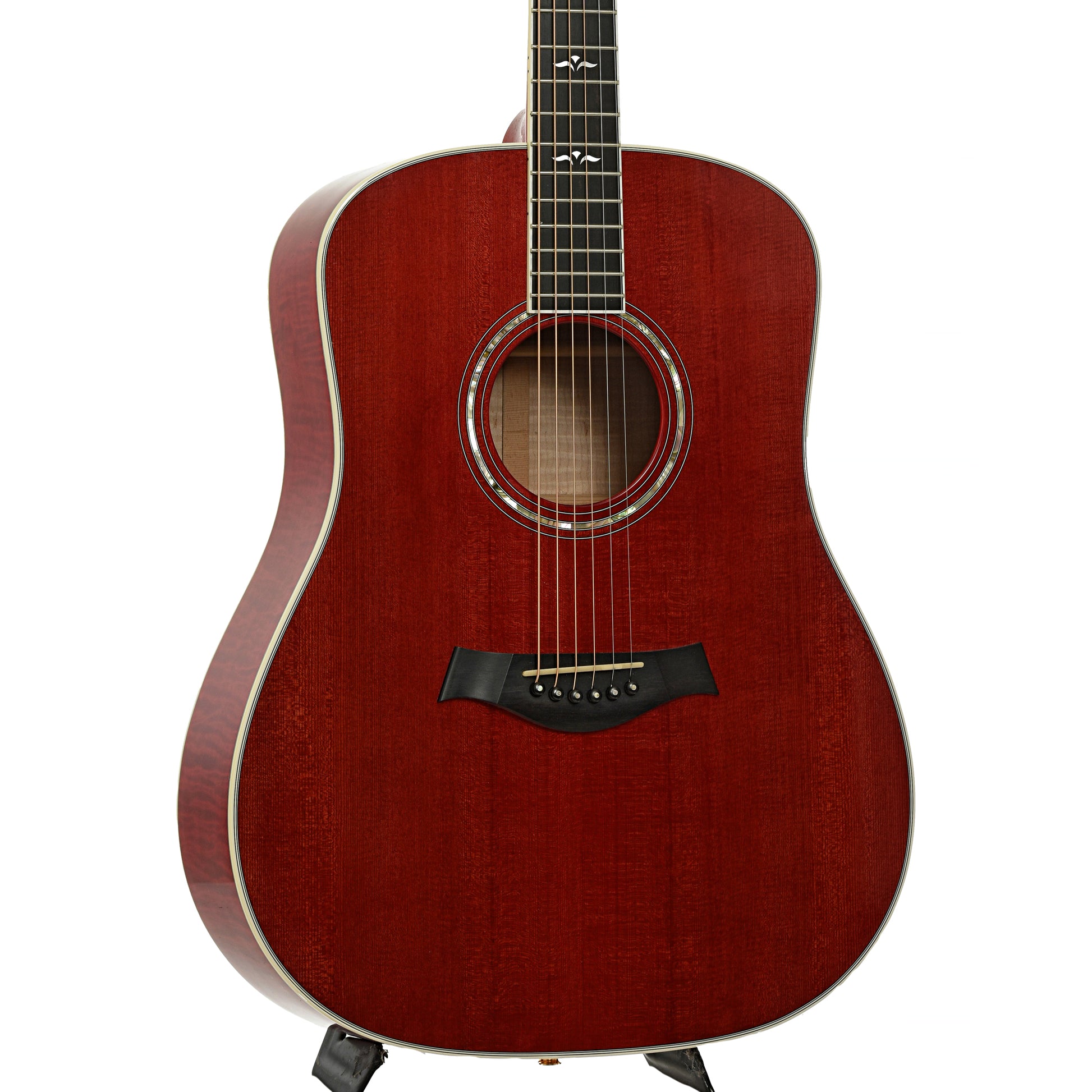 Front and side of Taylor 610 Transparent Red Acoustic Guitar 