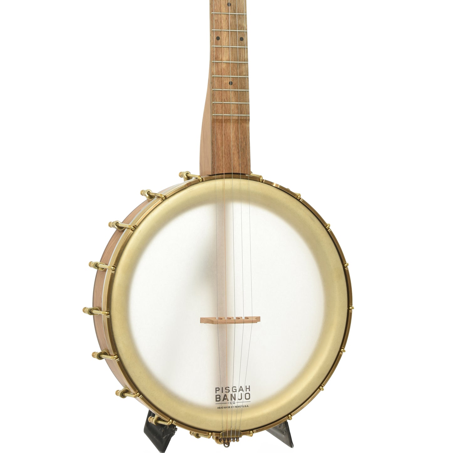 Front and side of Pisgah Appalachian 11in Short Scale Openback Banjo & Gigbag, Walnut