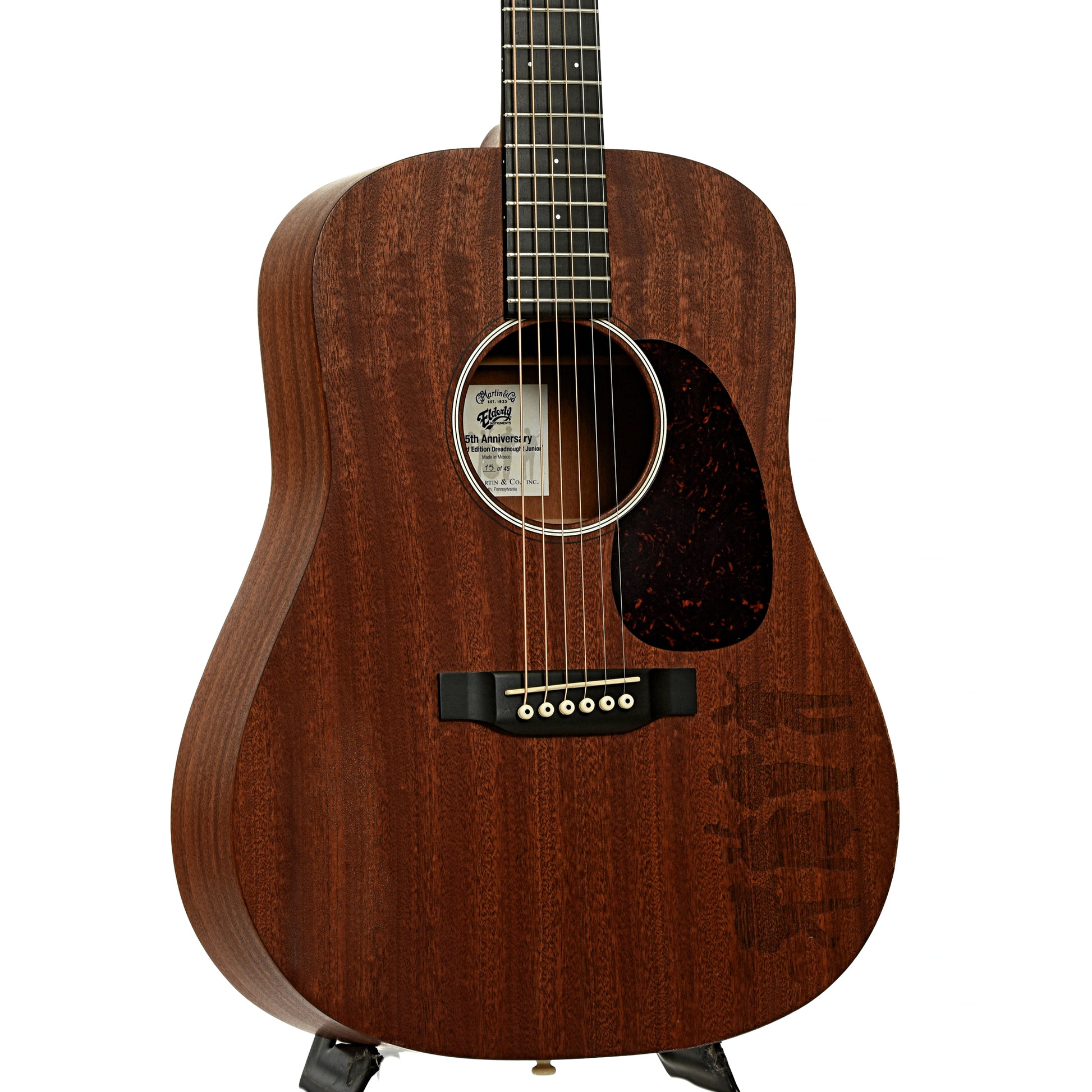 Front and side of Martin DJR 45th Anniversary Shadow Band Acoustic Guitar