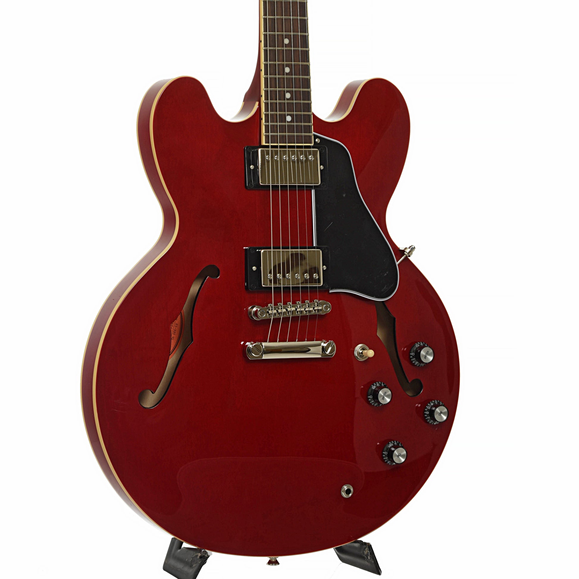 Front and side of Epiphone ES-335 Semi-Hollowbody Electric Guitar, Cherry 