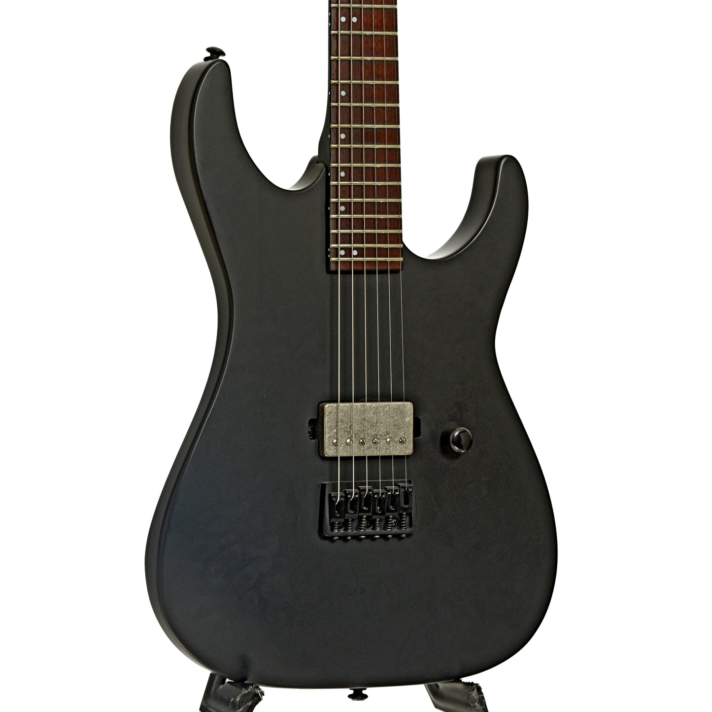 Front and side of ESP LTD M-201HT Electric Guitar, Black Satin