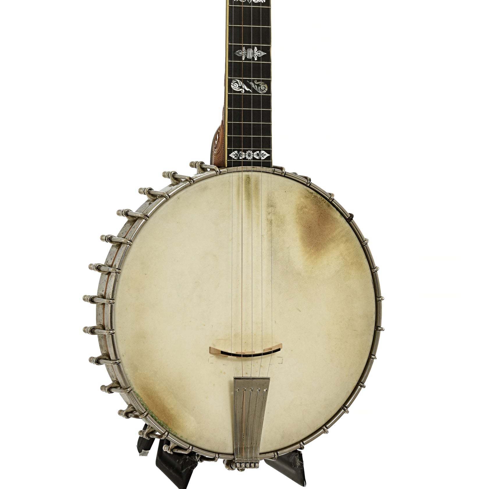 Front and side of Fairbanks Whyte Laydie No.7 Open Back Banjo