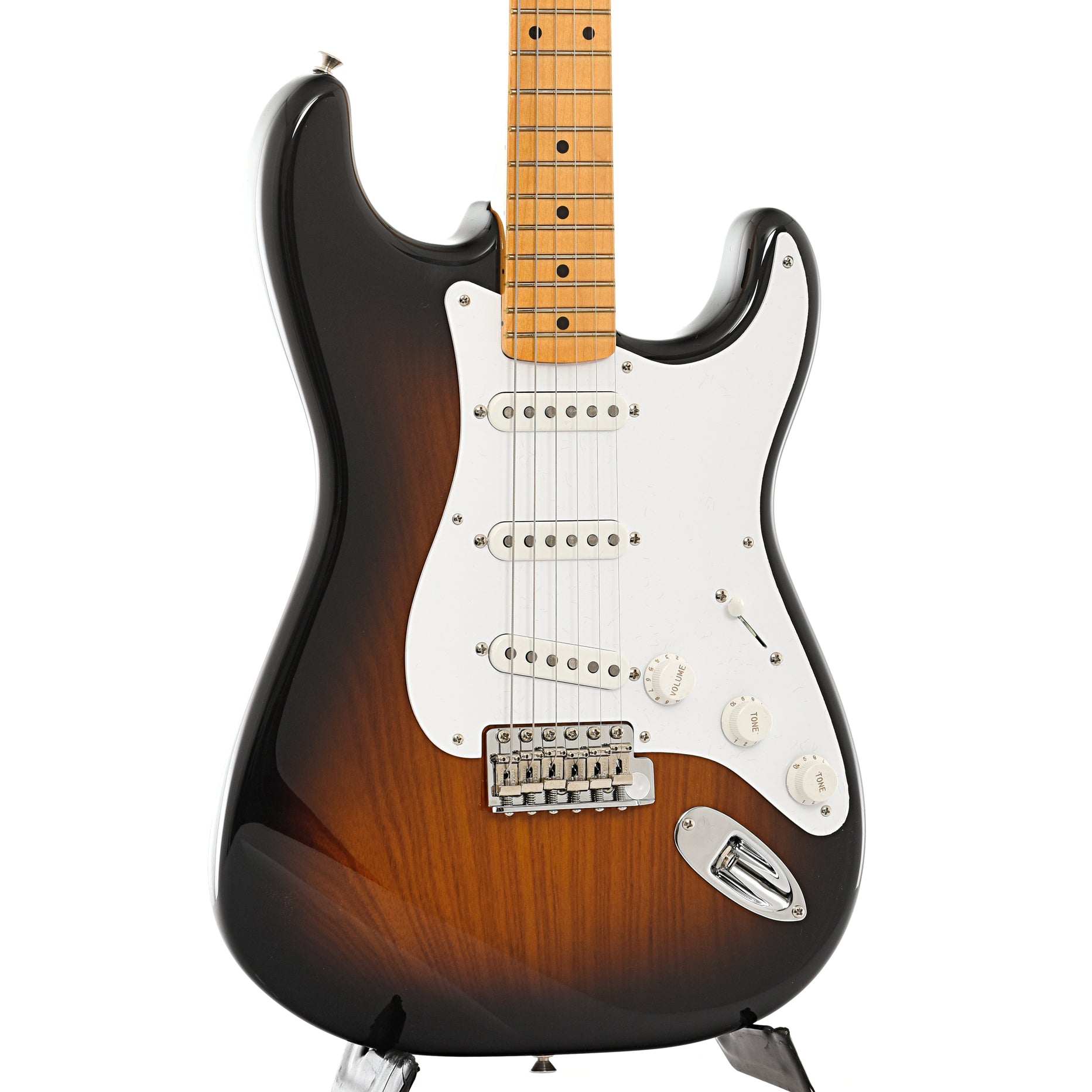 Front and side of Fender 70th Anniversary American Vintage II 1954 Stratocaster, 2-Color Sunburst