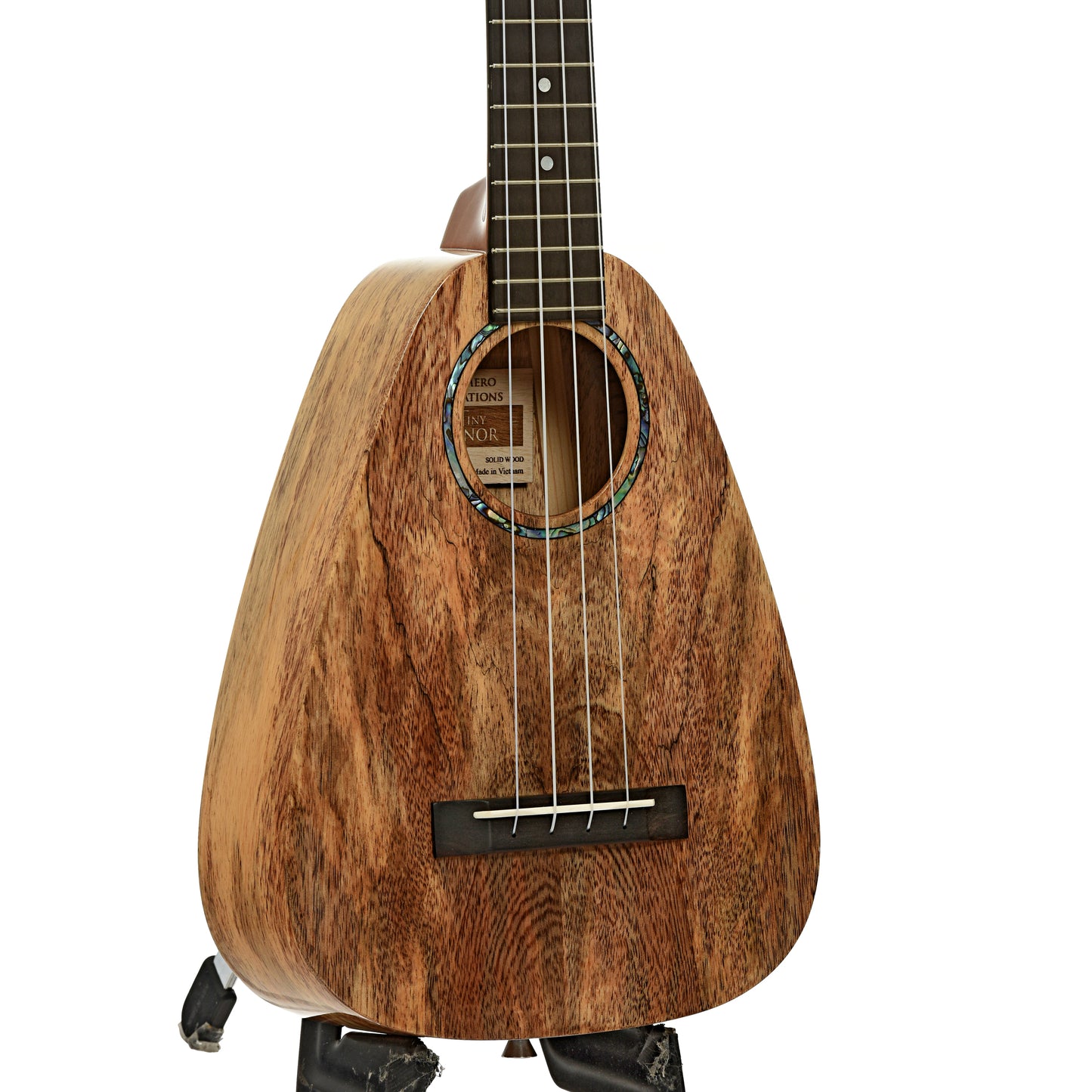 Front and side of Romero Creations Tiny Tenor Spalted Mango Ukulele