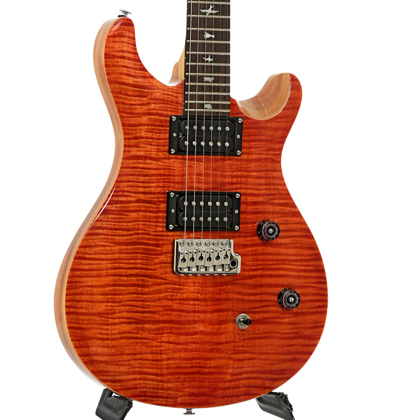 Front  and side of PRS SE CE24 Electric Guitar, Blood Orange