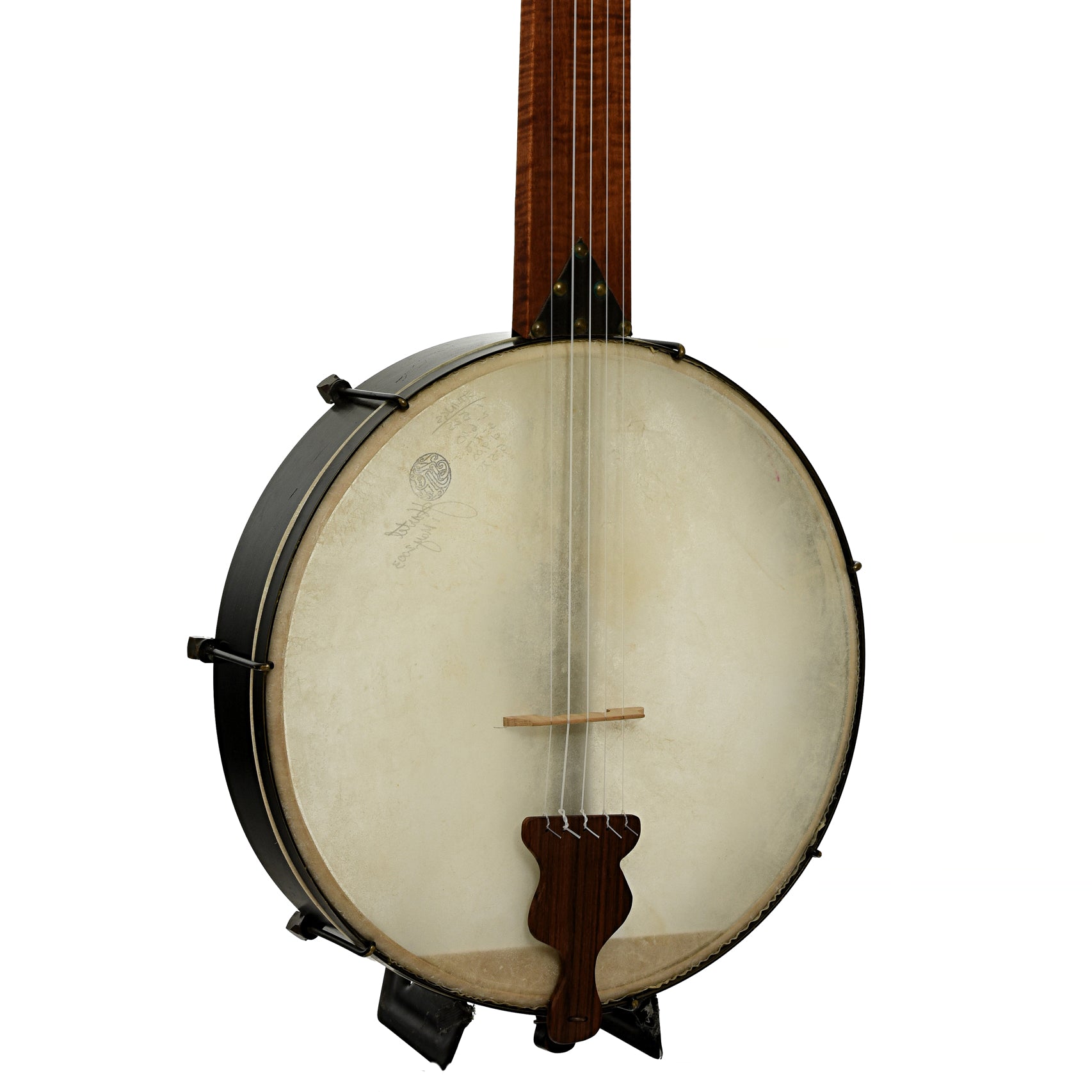 Front and side of James Hartel Joel Sweeney Fretless Minstrel Banjo 