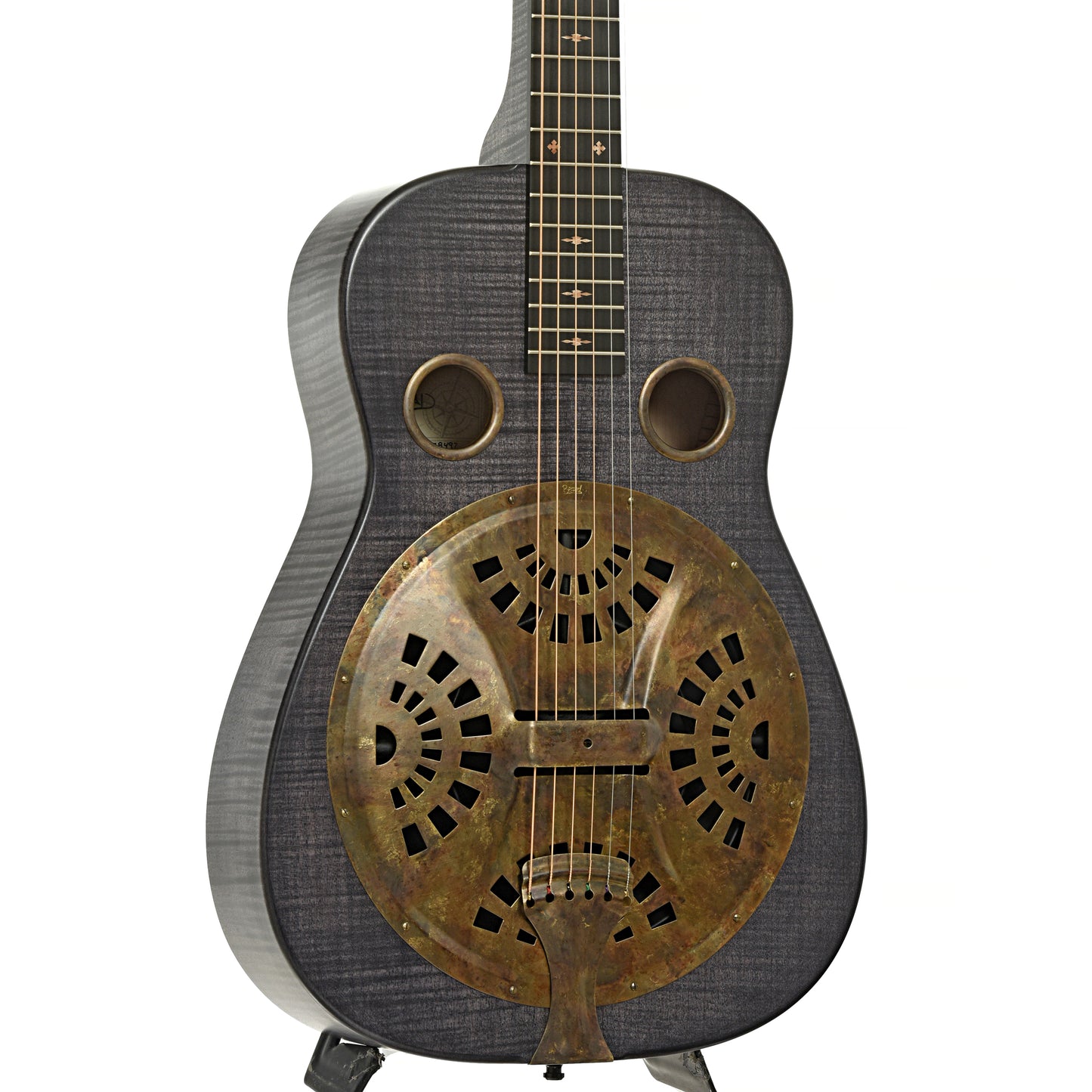 Front and side of Beard Trailhead Squareneck Resonator Guitar Black Ice Finish