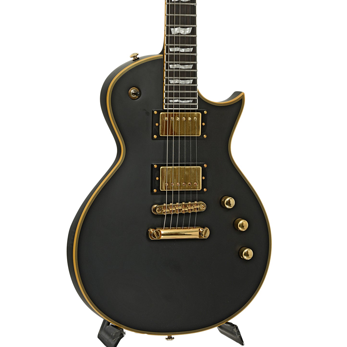 Front and side of ESP LTD EC-1000 Electric Guitar, Vintage Black with Duncans