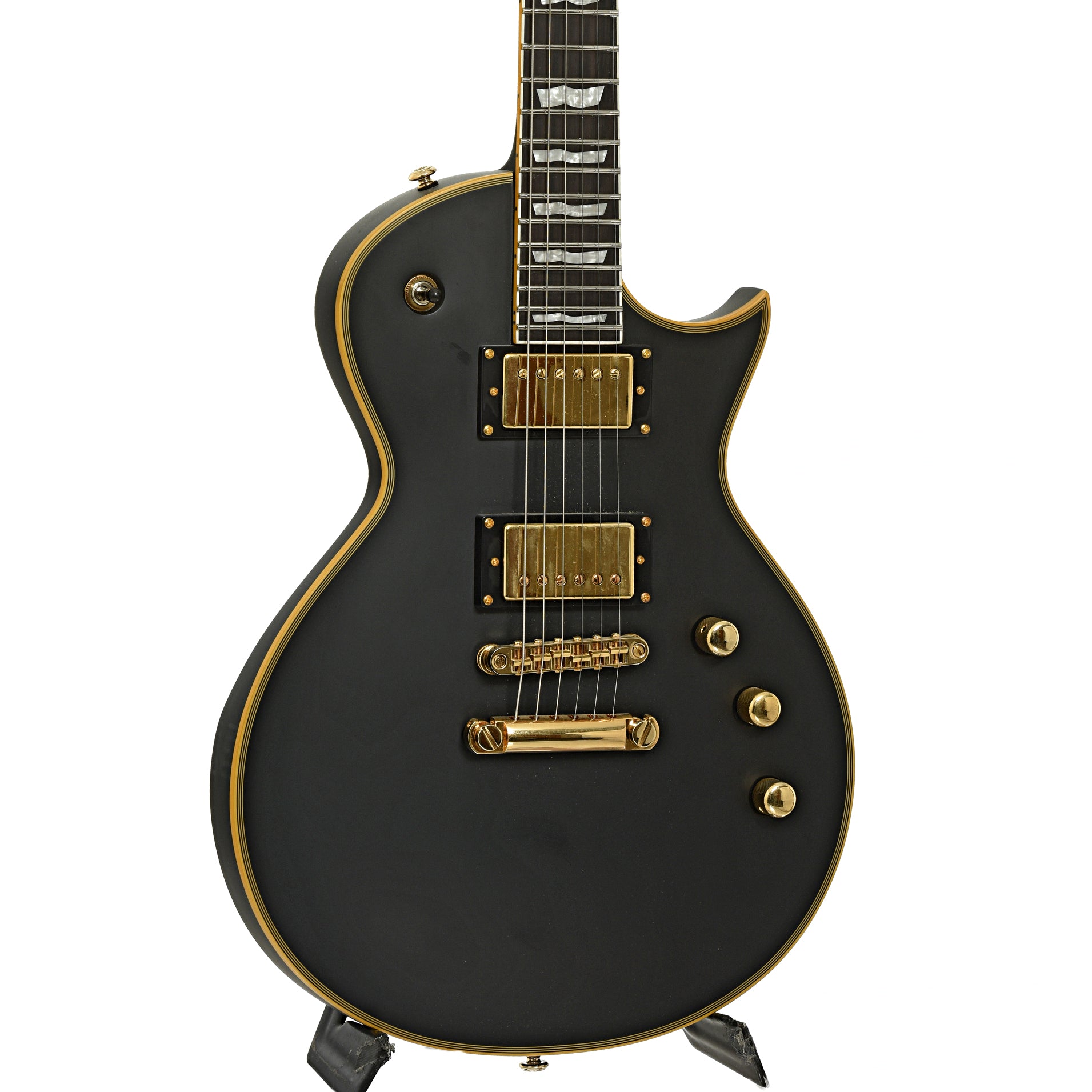 Front and side of ESP LTD EC-1000 Electric Guitar, Vintage Black with Duncans