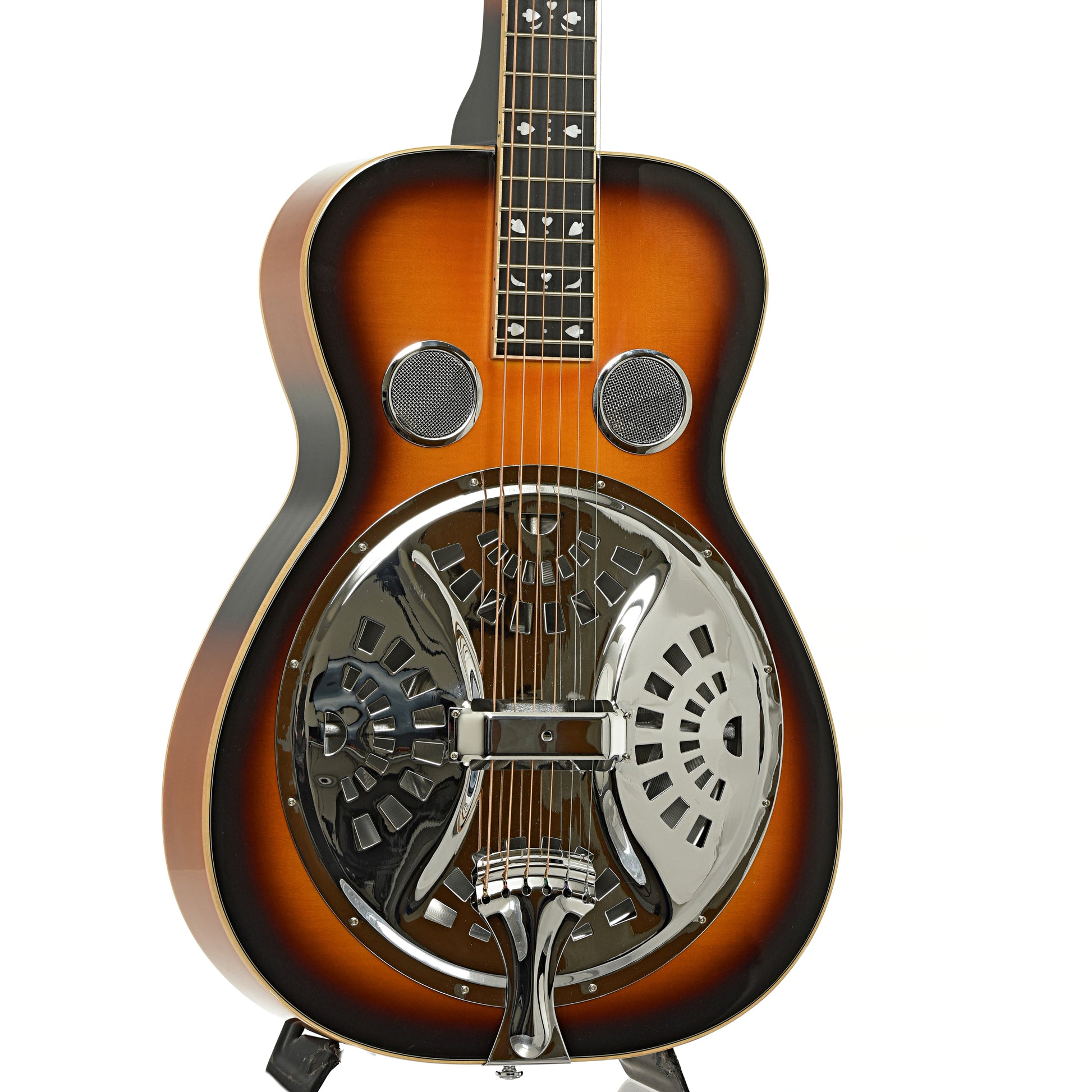 Front and side of Gold Tone PBS-D Squareneck Resonator Guitar 