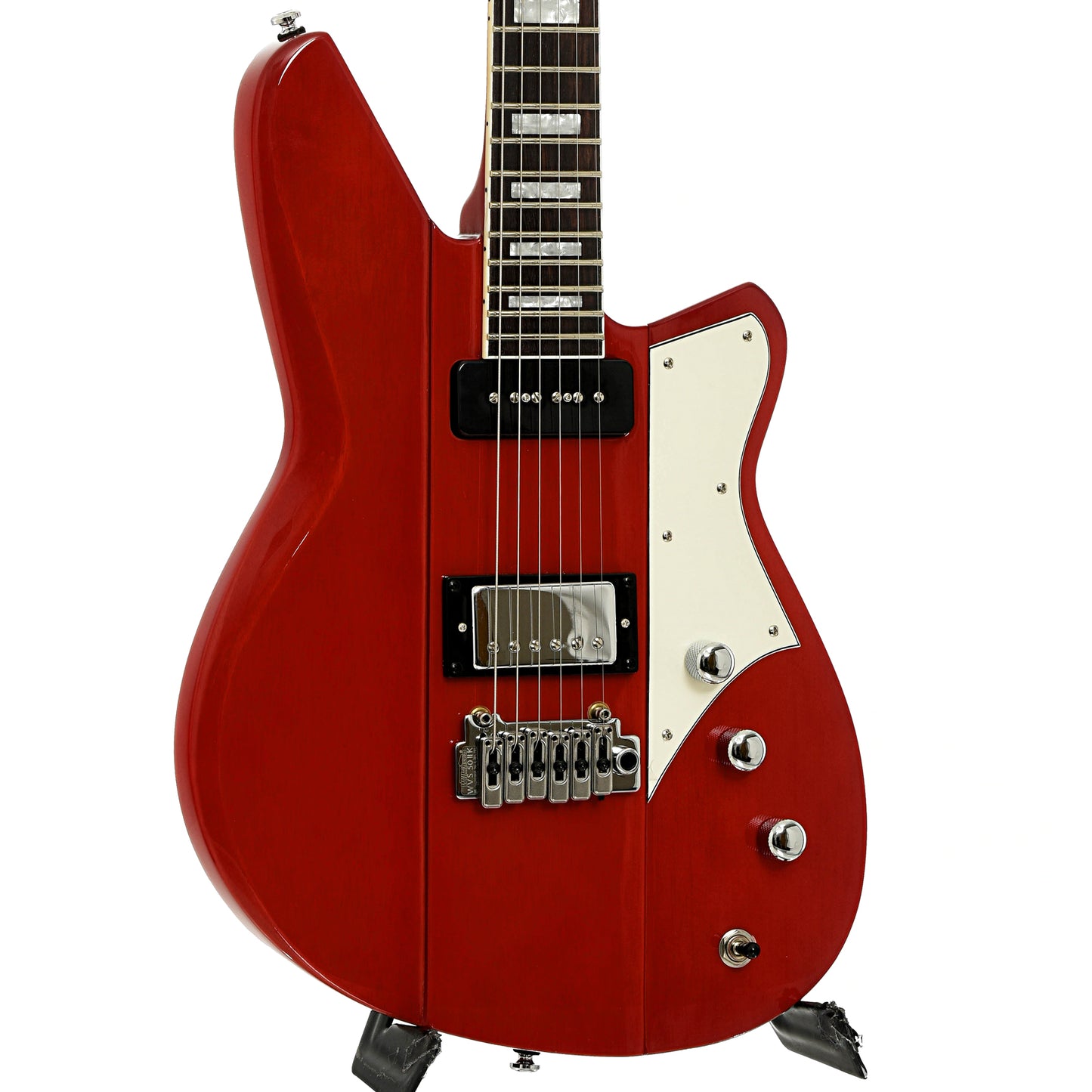 Front and side of Reverend Warhawk DAW Electric Guitar, Transparent Cherry