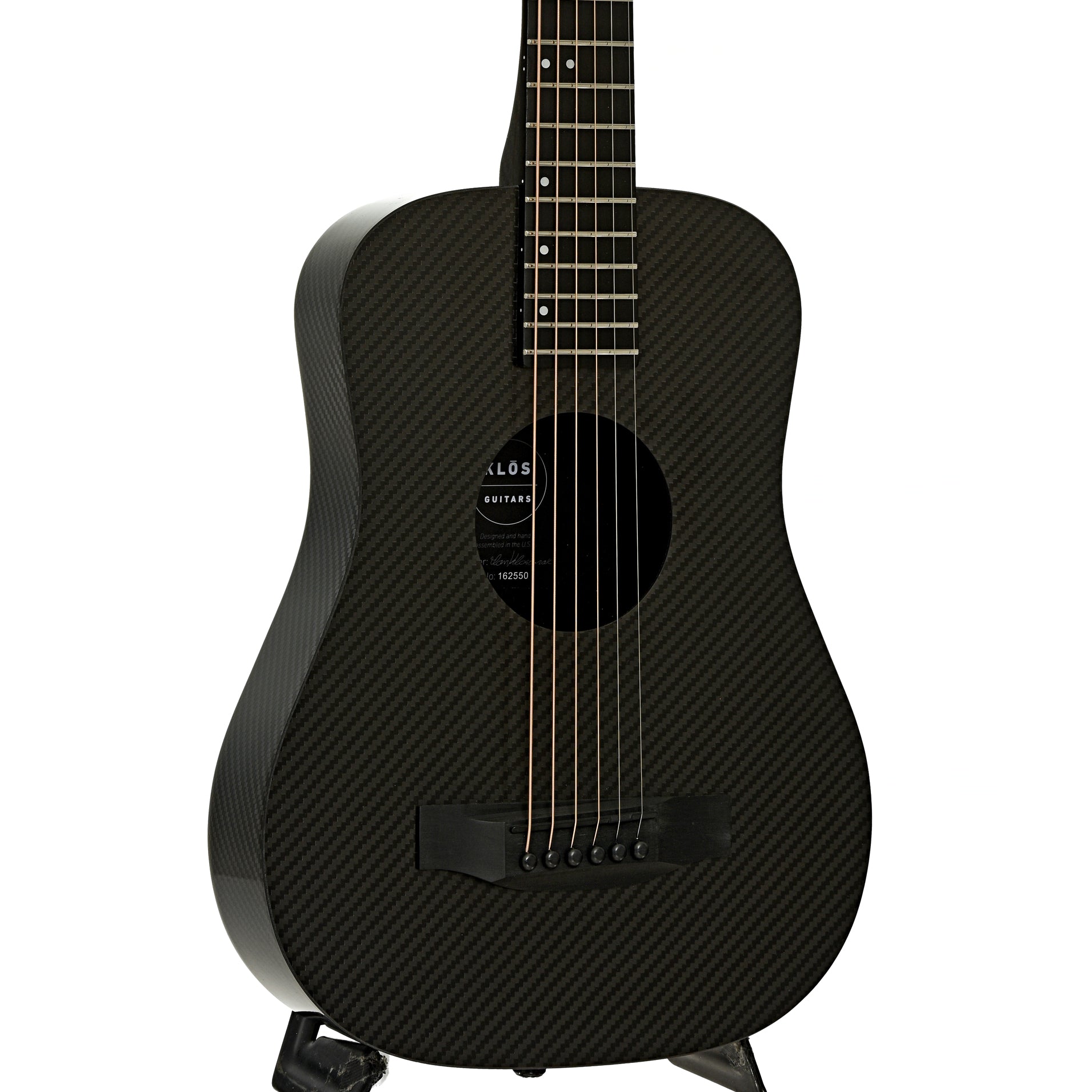 Front and side of KLOS Full Carbon Acoustic-Electric Travel Guitar, B-Stock