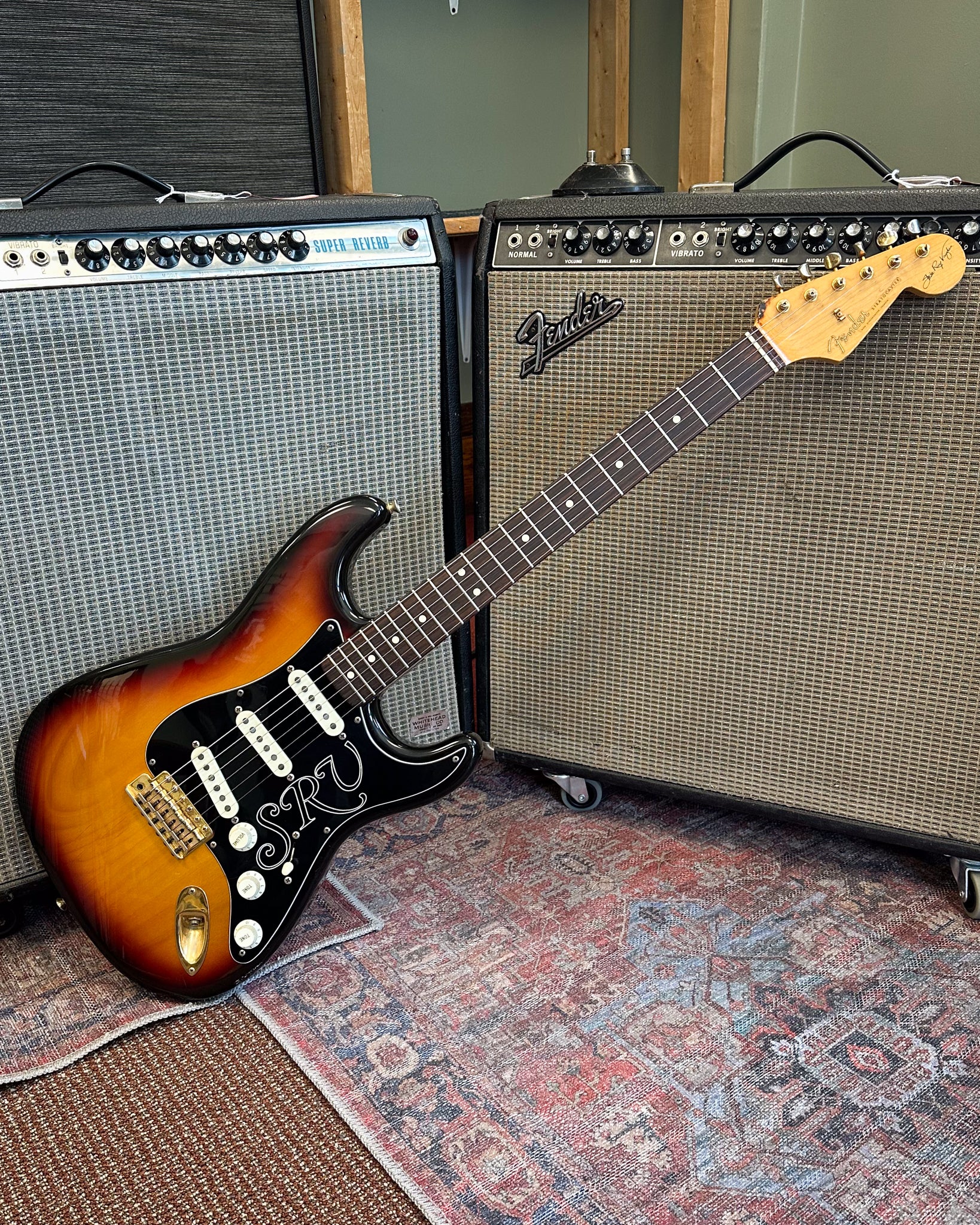 Showroom photo of Fender SRV Stratocaster Electric Guitar (1992)