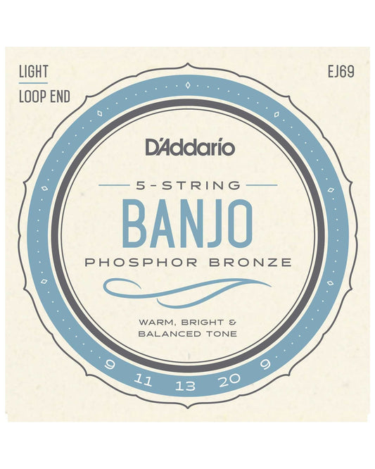 Front of D'Addario EJ69 Phosphor Bronze Light Gauge 5-String Banjo Strings