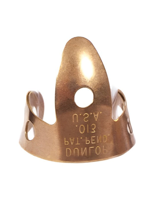 Front of Dunlop Brass .013" Fingerpick (Adult Size)