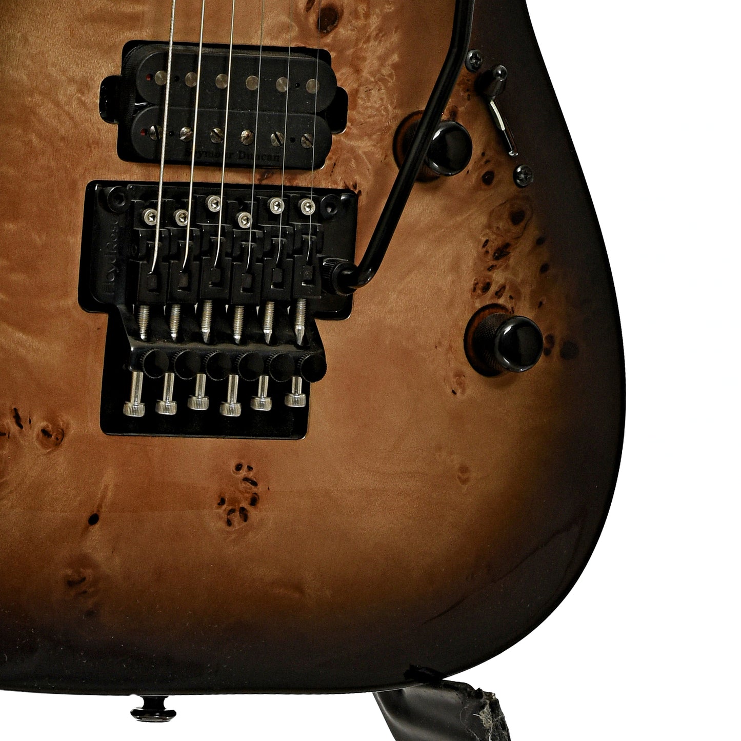 Bridge and controls of ESP LTD H-1001FR Electric Guitar, Black Natural Burst