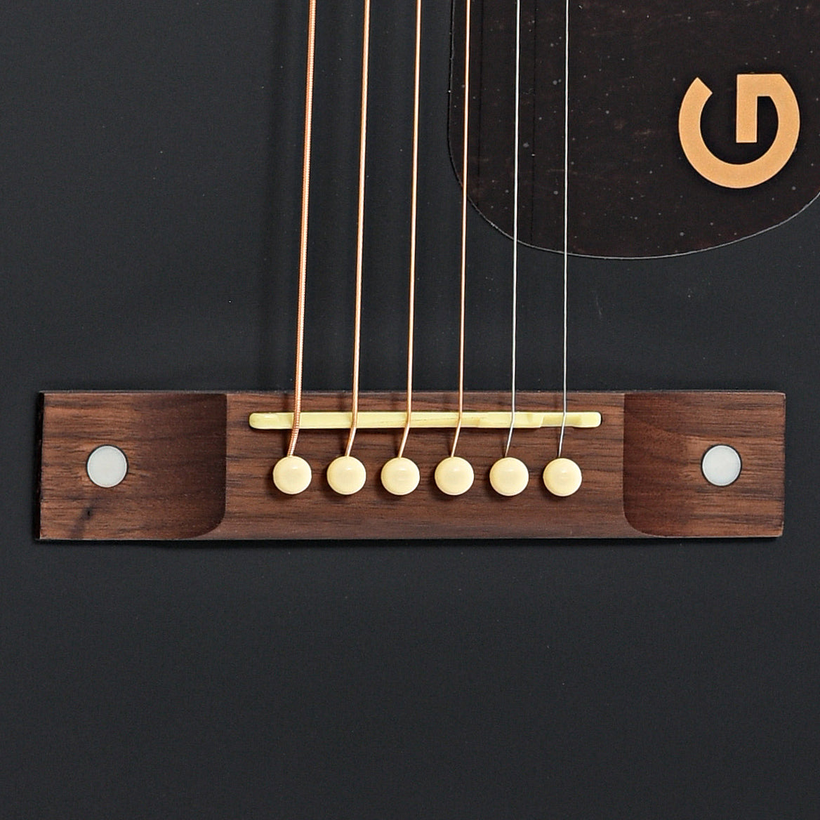 Bridge of Gretsch Jim Dandy Deltoluxe Parlor Acoustic/Electric Guitar, Black Top