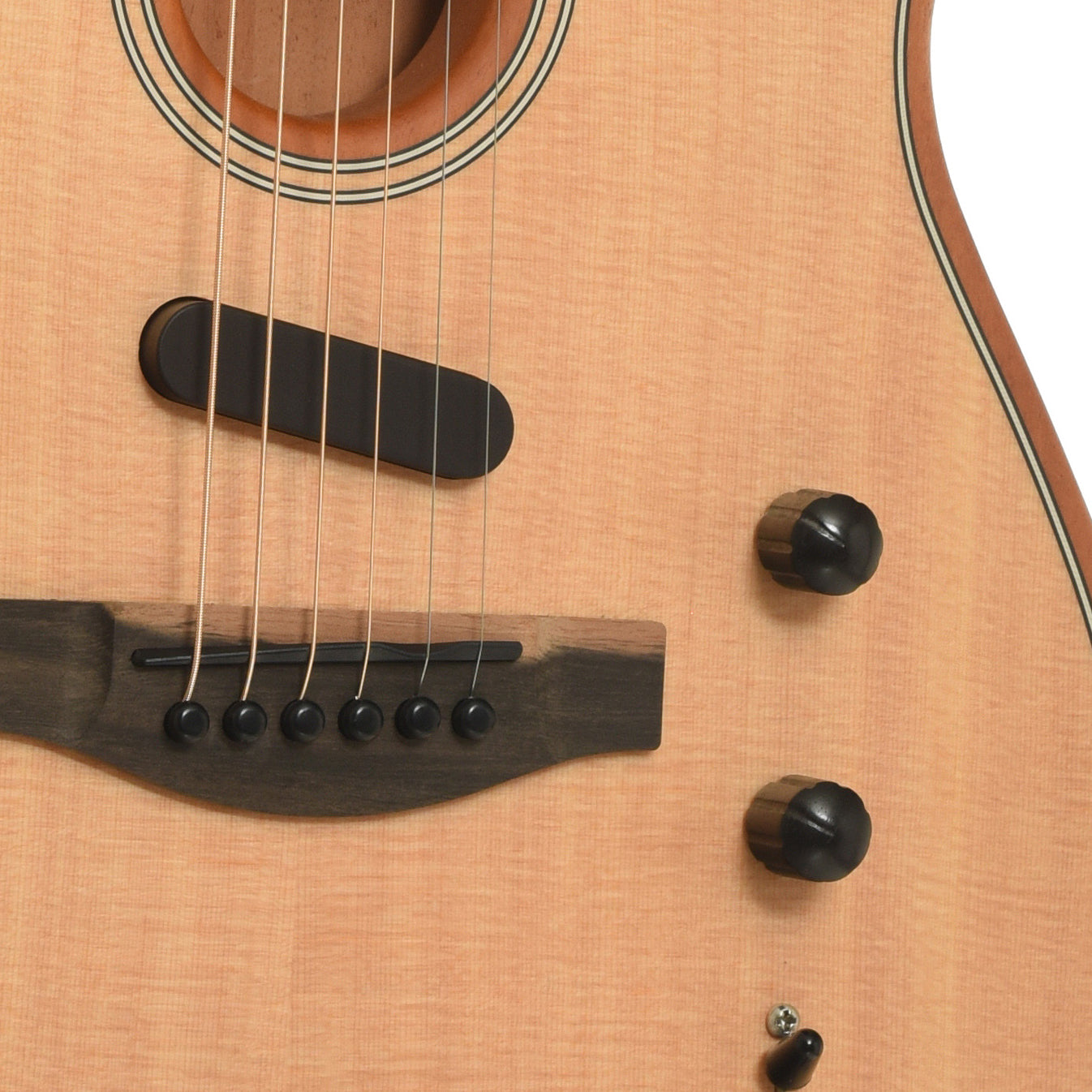 Bridge and controls of Fender Acoustasonic Telecaster Acoustic-Electric Guitar