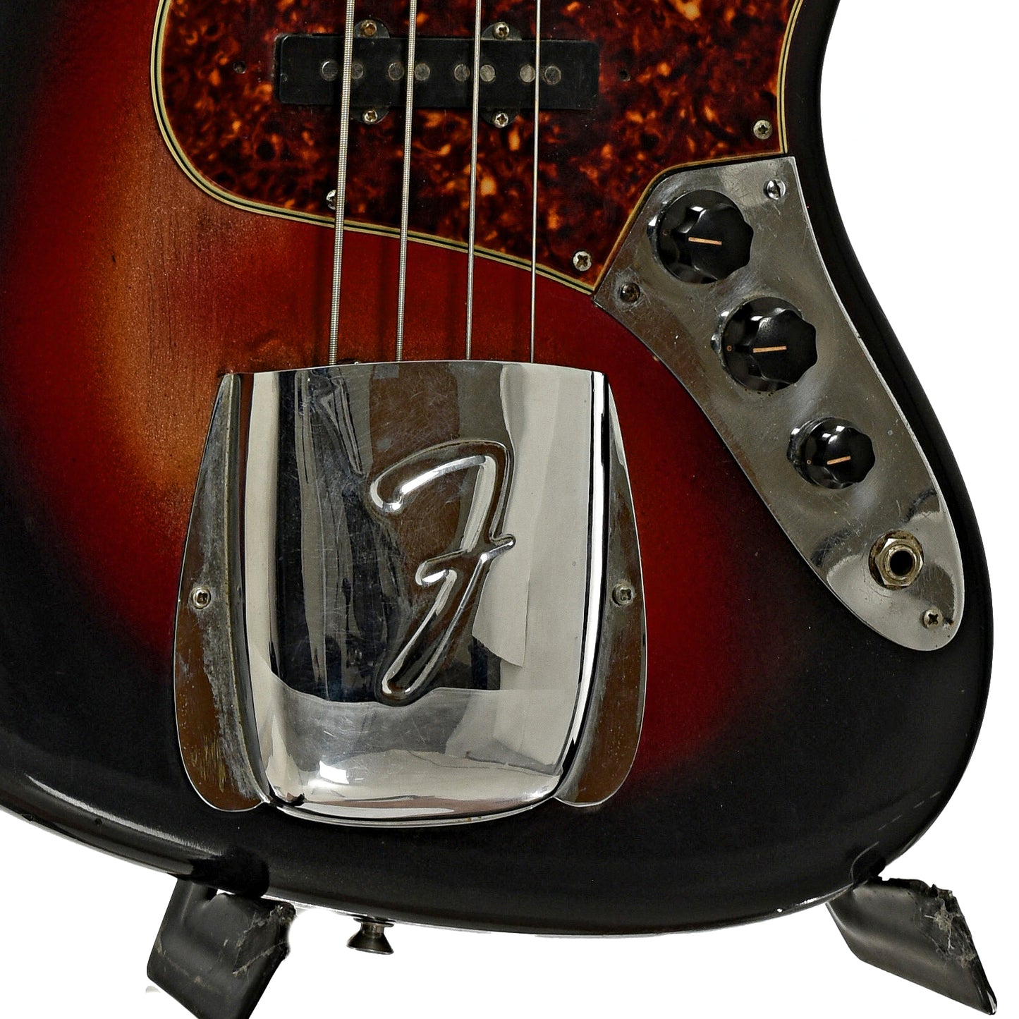 Bridge and controls of Fender Jazz Electric Bass