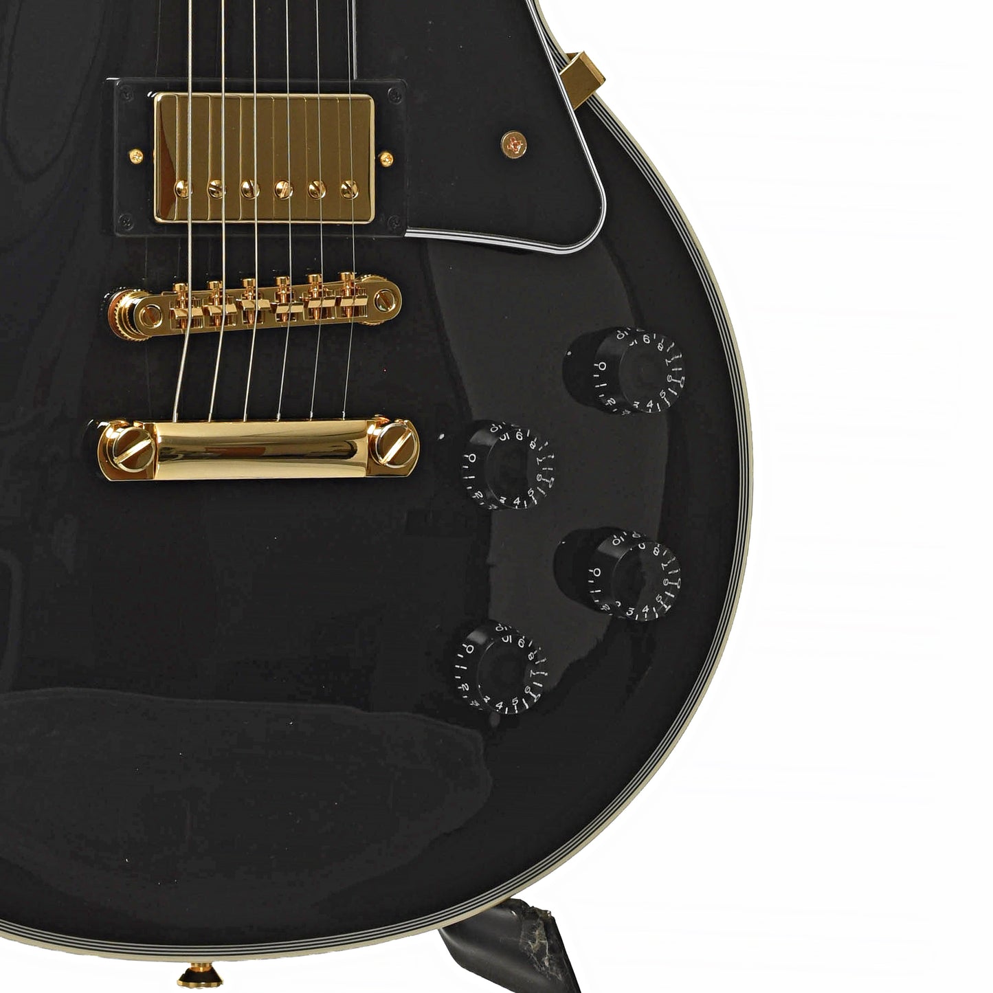 Bridge and controls of Epiphone IGC Les Paul Custom Electric Guitar & Case, Ebony
