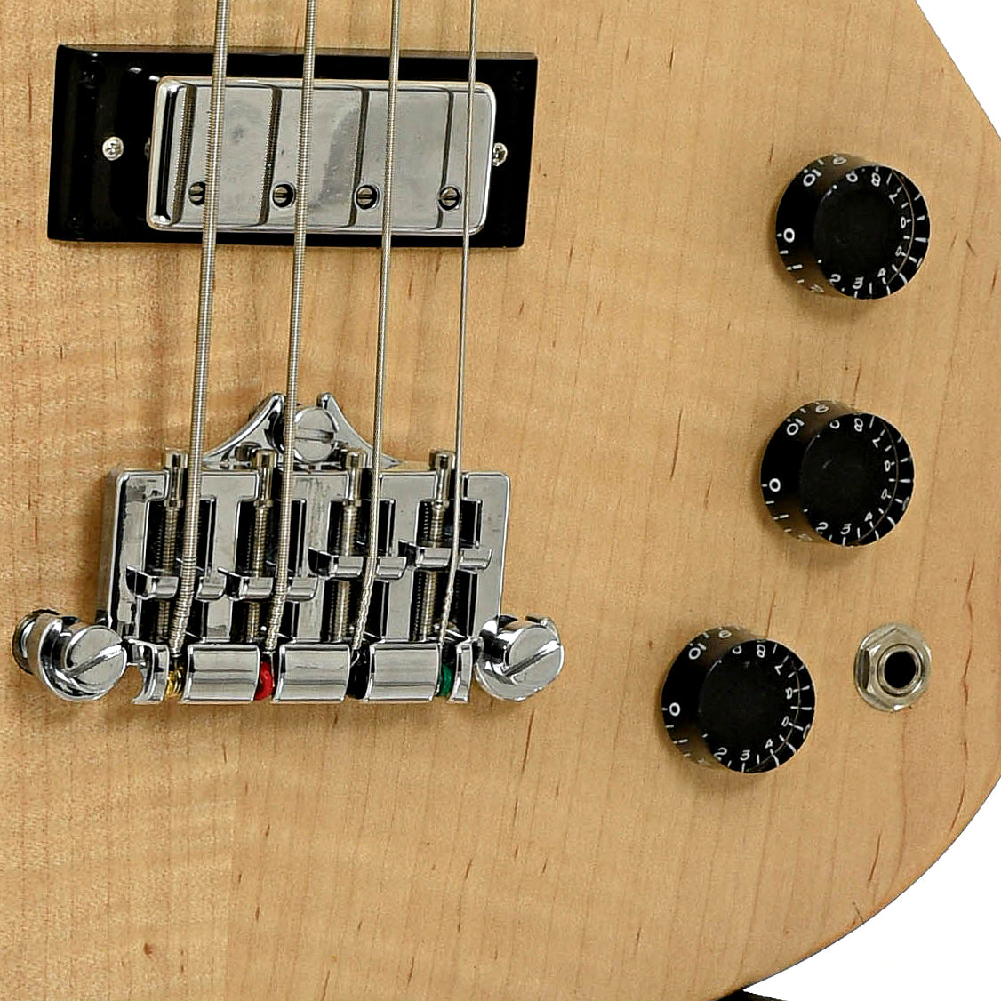 Bridge and controls of Gibson SG Supreme Electric Bass 
