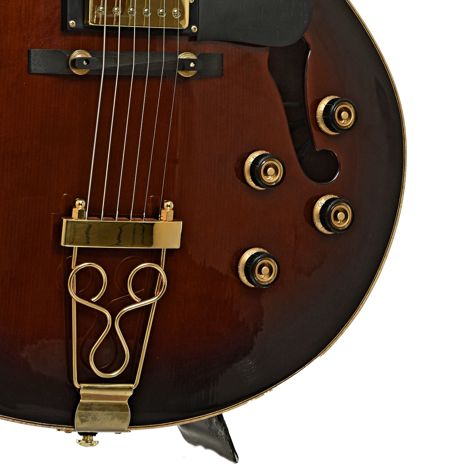 Bridge and controls of Ibanez SJ300 DVS Hollowbody Electric Guitar