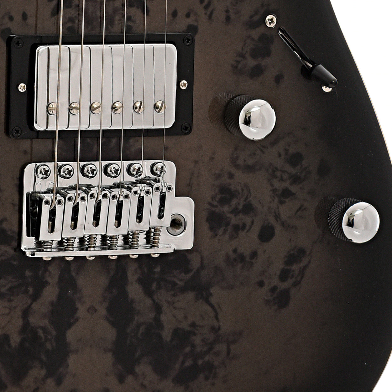 Bridge and controls of Ibanez RG Gio Series GRG220PA1 Electric Guitar, Brown Black Burst