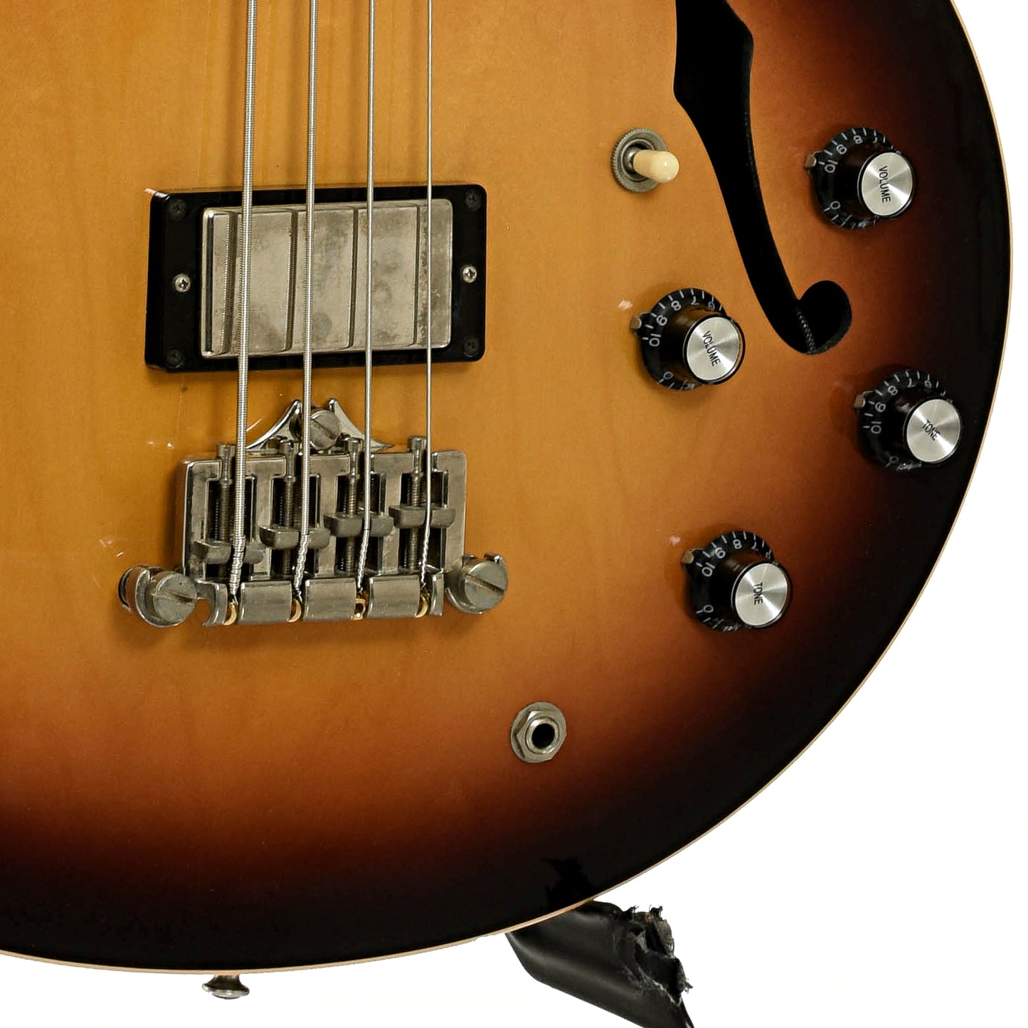 Bridge and controls of Gibson ES-335 Hollowbody Bass Guitar