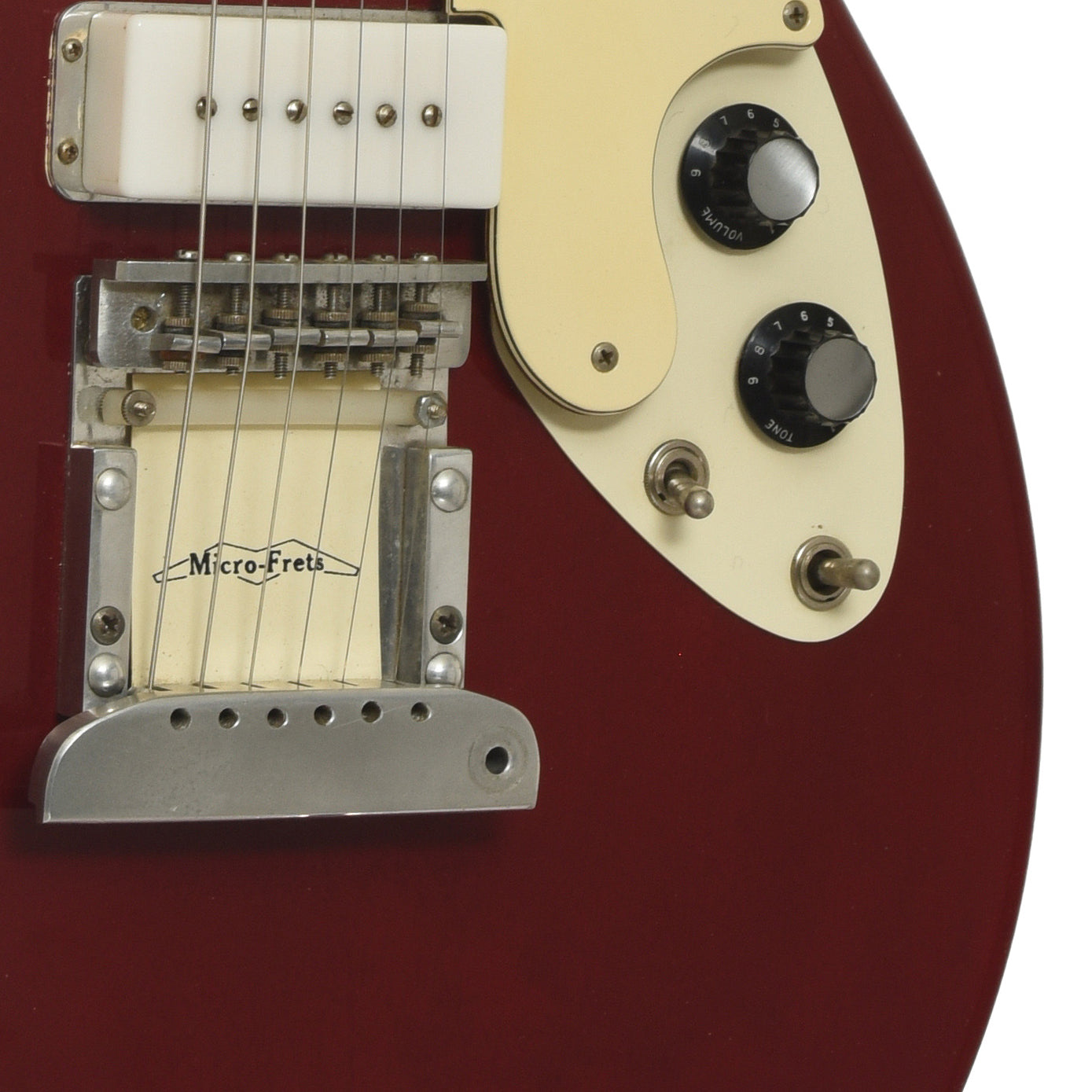 Bridge and controls of Microfrets Stage II Electric Guitar 