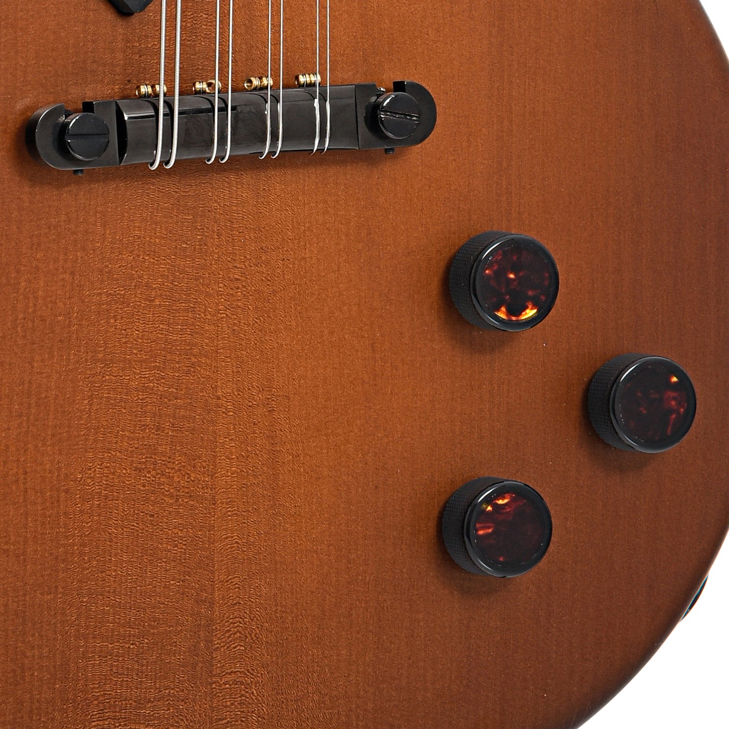 Bridge and controls of Northfield NFO-EL2 EleOcto Electric Octave Mandolin, Auburn Brown Finish  