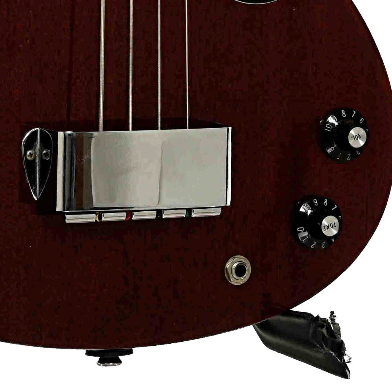Bridge and controls of Gibson EB-0 4-String Electric Bass