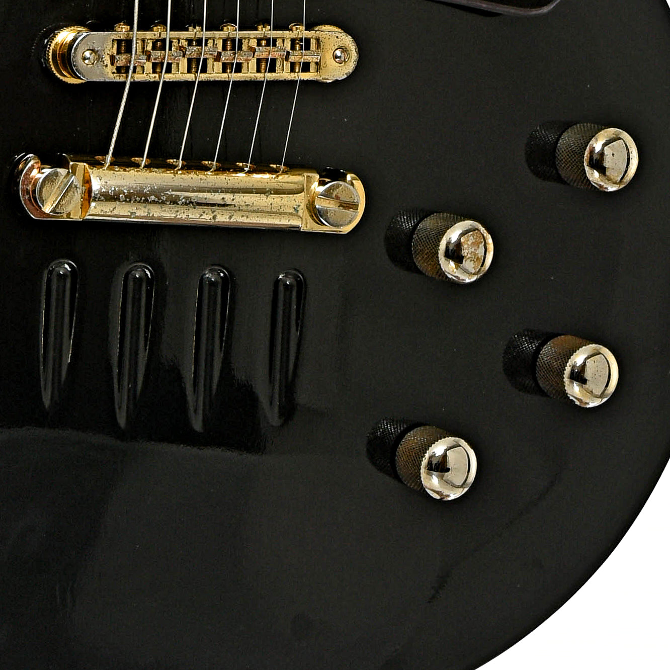 Bridge and controls of Gibson Les Paul Menace Electric Guitar