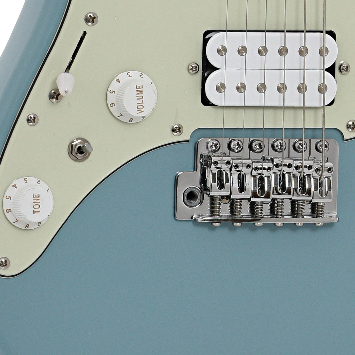 Tailpiece and bridge of IBANEZ AZES40L Left Handed Electric Guitar, Purist Blue