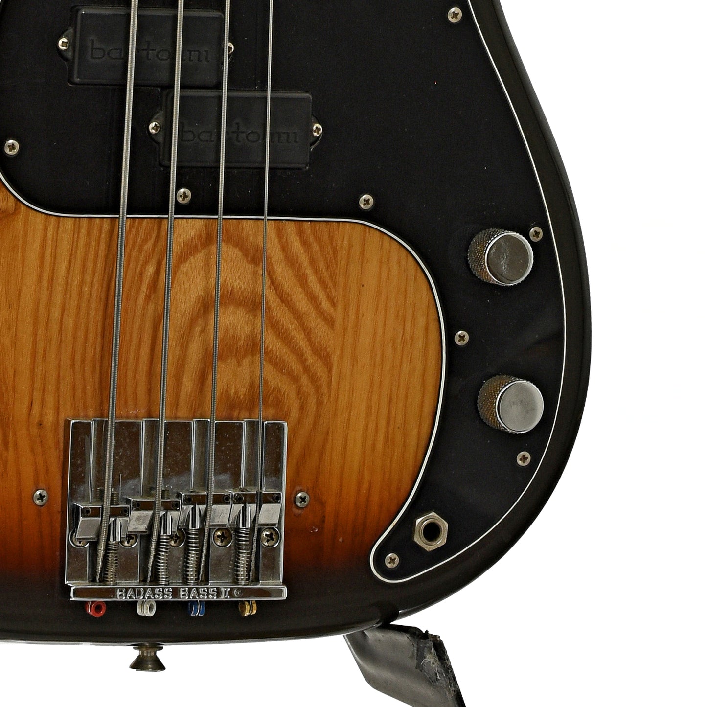 Bridge and controls of Fender Precision Fretless Electric Bass