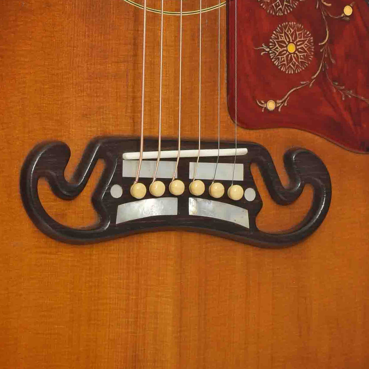Bridge of Gibson J-200 Jumbo Acoustic Guitar 