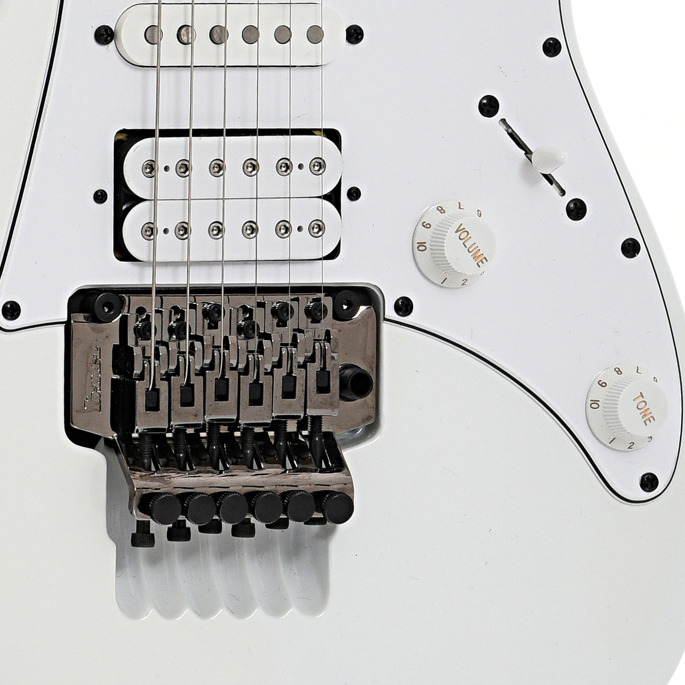Floyd Rose bridge and controls of Ibanez Jem Jr. Electric Guitar (2016)