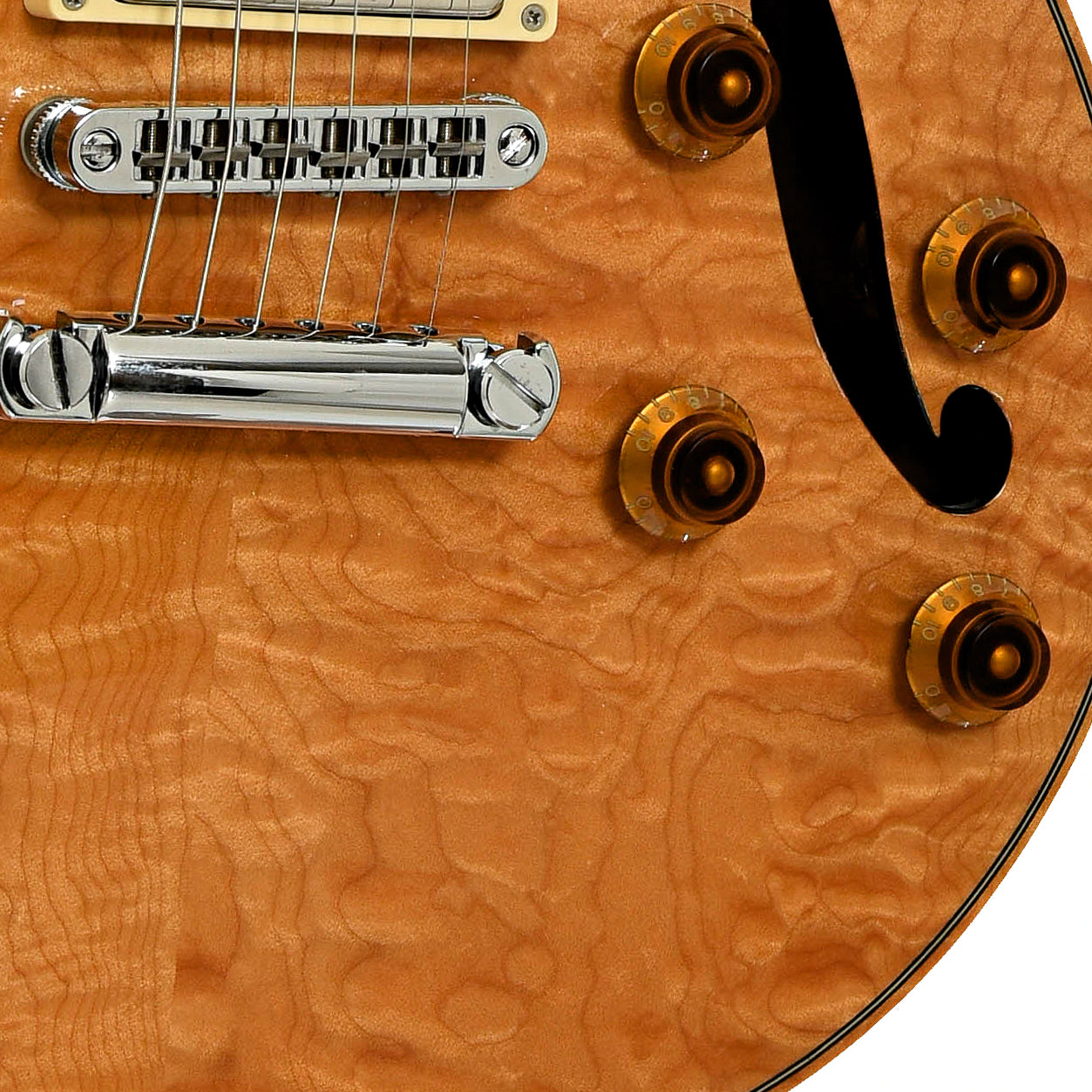 Bridge and controls of C.P. Thornton Professional Hollowbody Electric Guitar