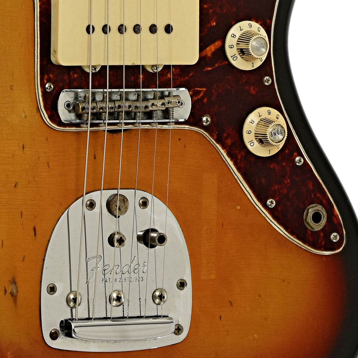 Bridge and controls of Fender Jazzmaster Electric Guitar