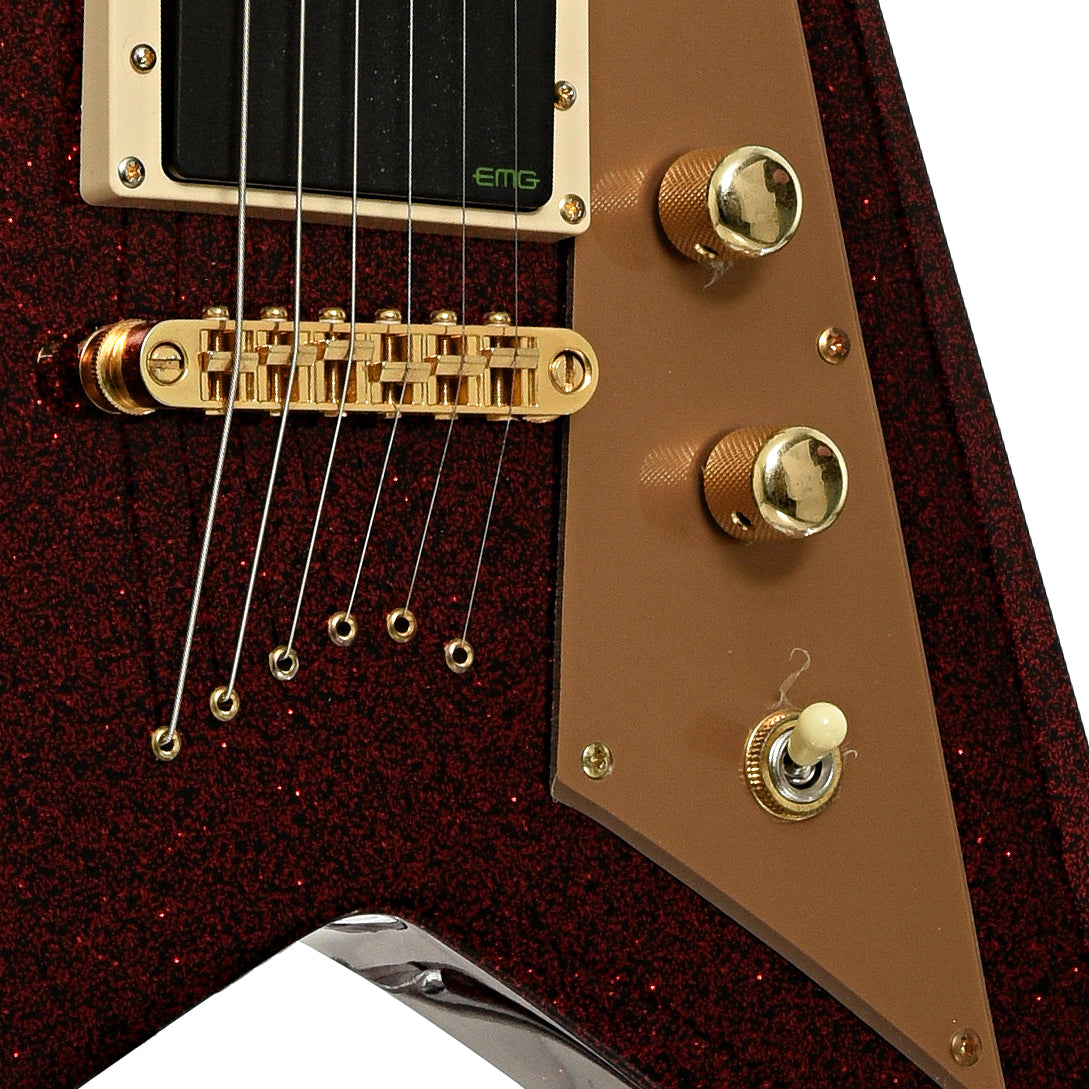 Bridge and controls of ESP LTD KH-V Electric Guitar, Red Sparkle 