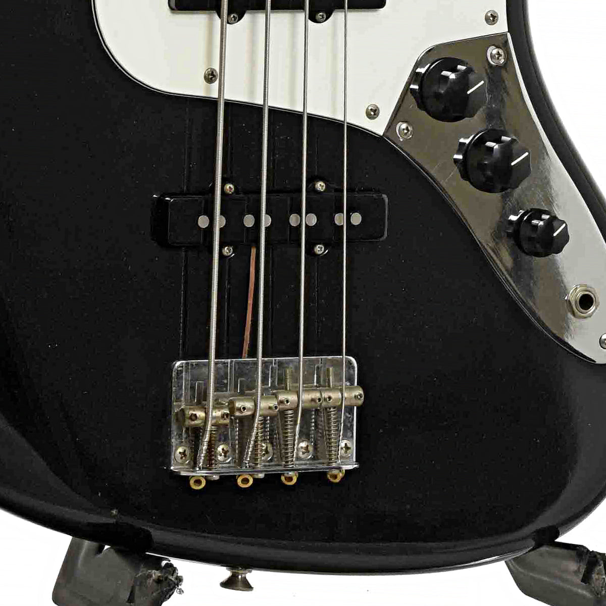 Bridge of Fender Jazz Fretless Electric Bass